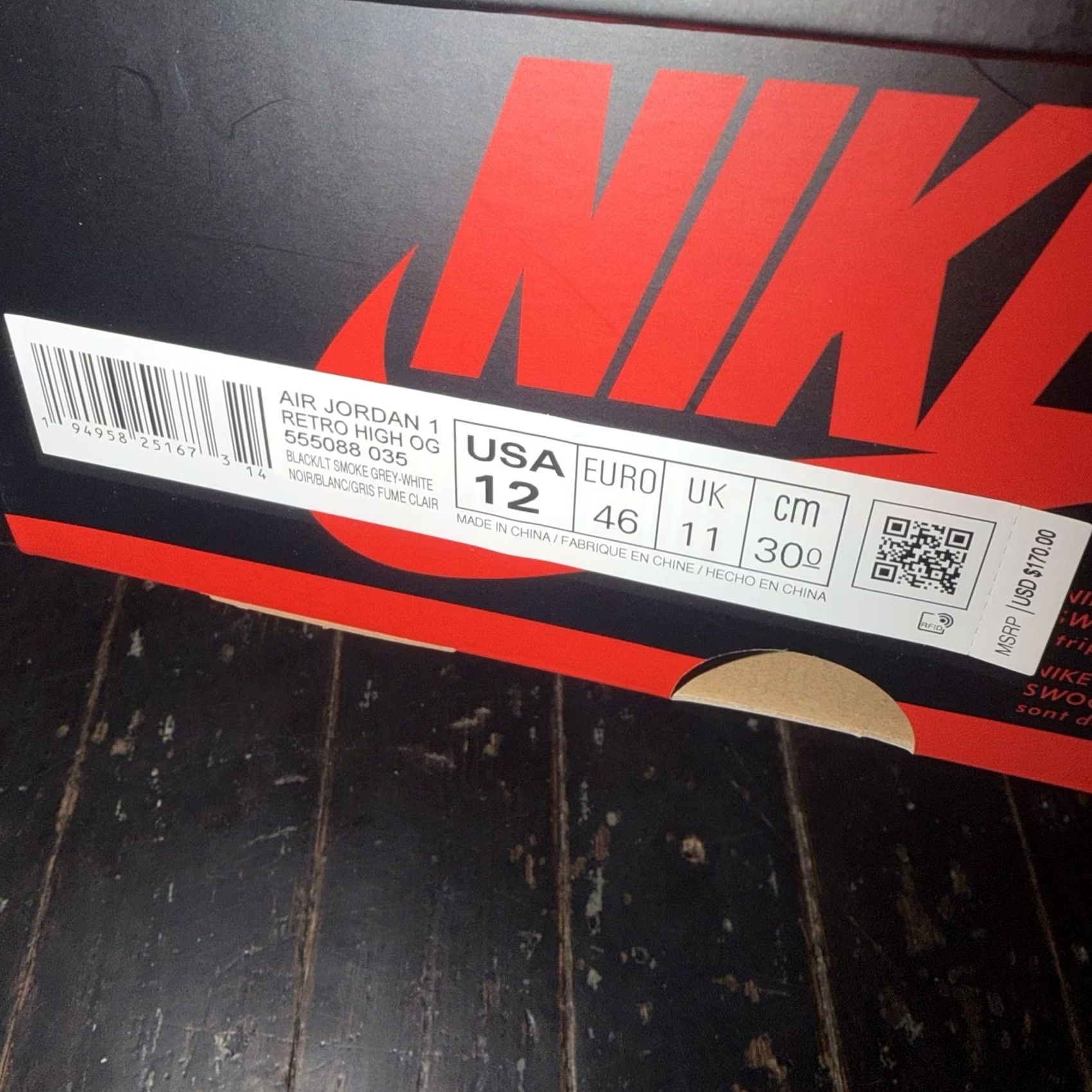 Jordan Brand Nike Air Jordan 1 Shadow 2.0 High OG Retro 555088-035 Men’s 12 Shoes Black/Light Smoke Grey/White Size US 12 / EU 45 - 3 Thumbnail