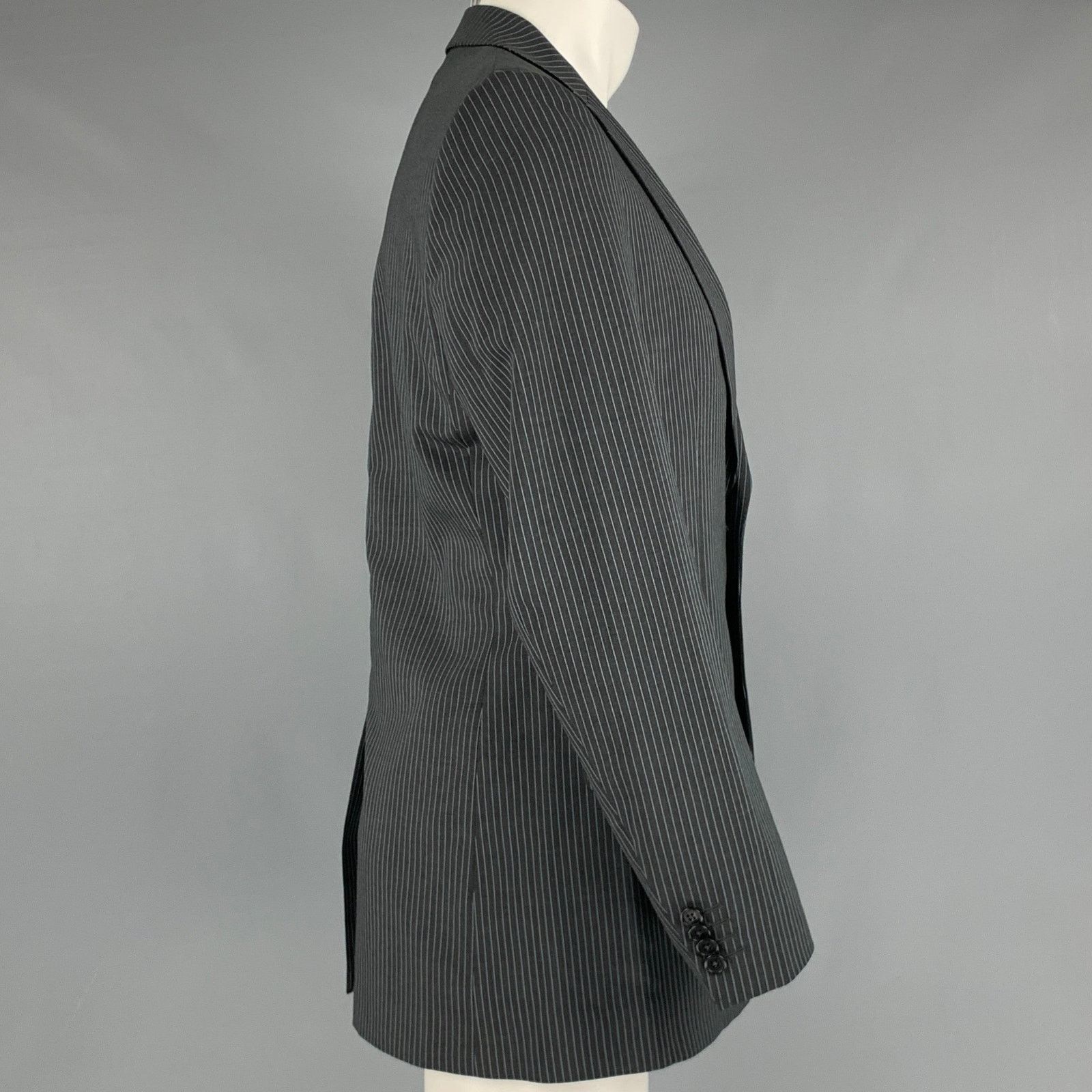 Gianfranco Ferre GIANFRANCO FERRE Black Light Blue Pinstripe Wool Sport Coat Size 38R - 3 Thumbnail