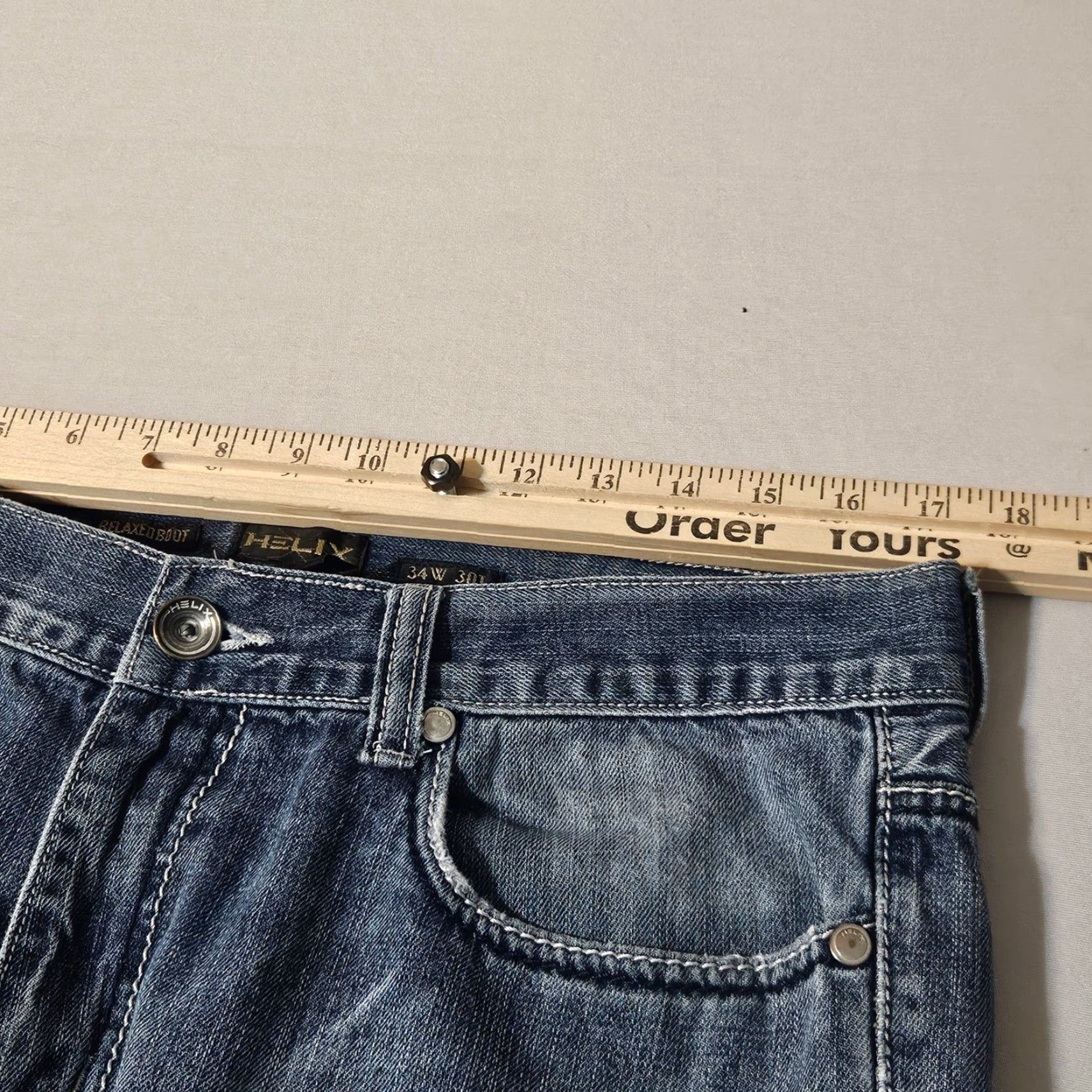 Denime Helix Relaxed Boot Jeans Mens 34x30 Medium Wash Distressed Embroidered Denim Jeans Bootcut Mens 34 Blue Distressed Embroidered Denim Jeans Size US 34 / EU 50 - 6 Thumbnail