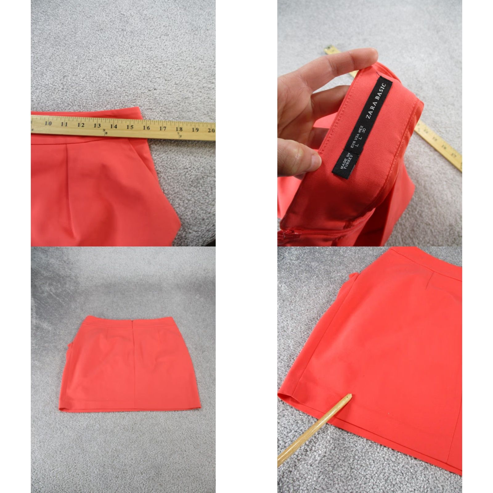 Zara VINTAGE Zara Women's Skirt Short Pencil Pleated Pockets Orange Red 80s Party Casual Size 36" / US 14 / IT 50 - 8 Thumbnail