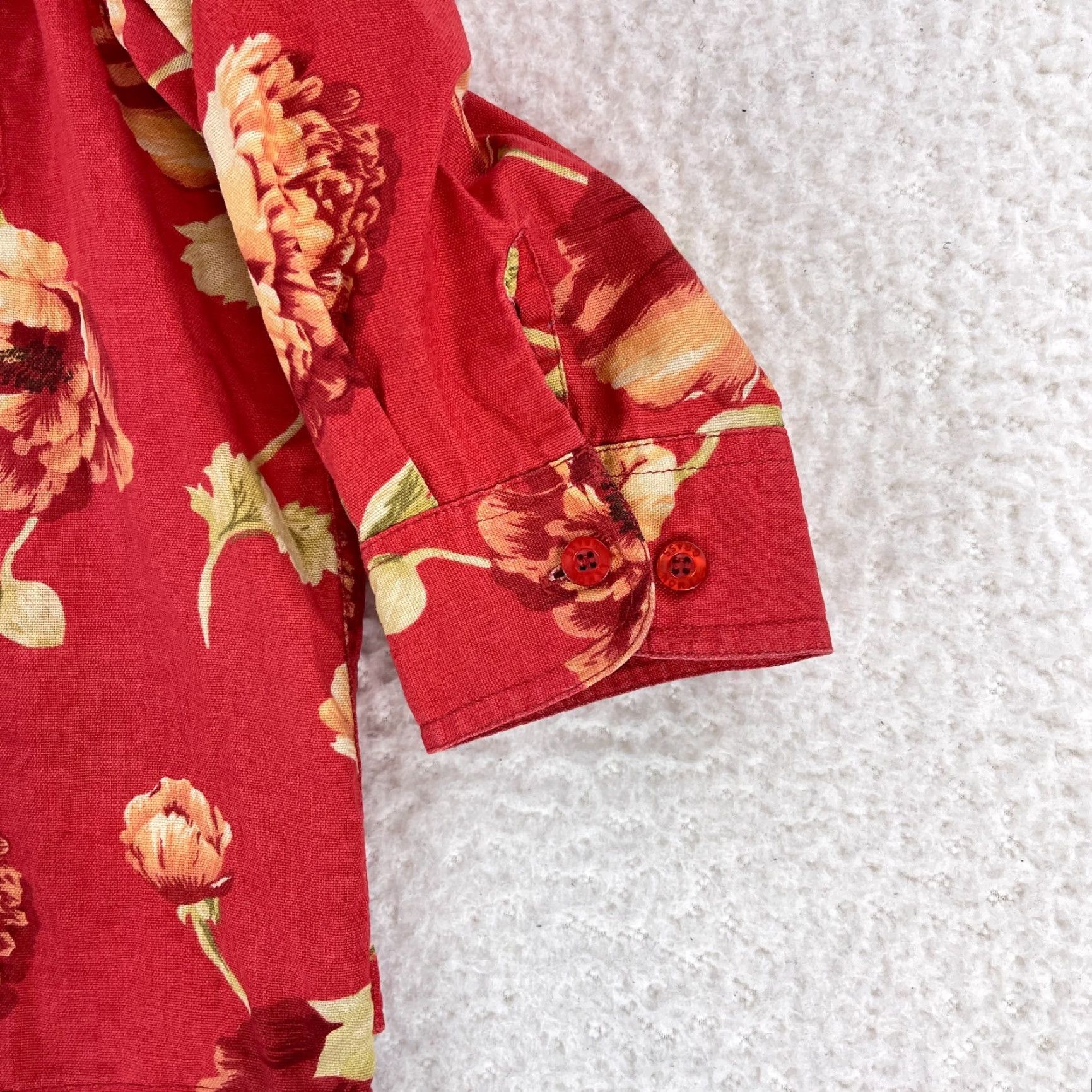 Vintage Lemon Grass Petite Red Floral Button-Up Shirt Womens 3/4 Sleeve Cotton PM Size M / US 6-8 / IT 42-44 - 7 Thumbnail