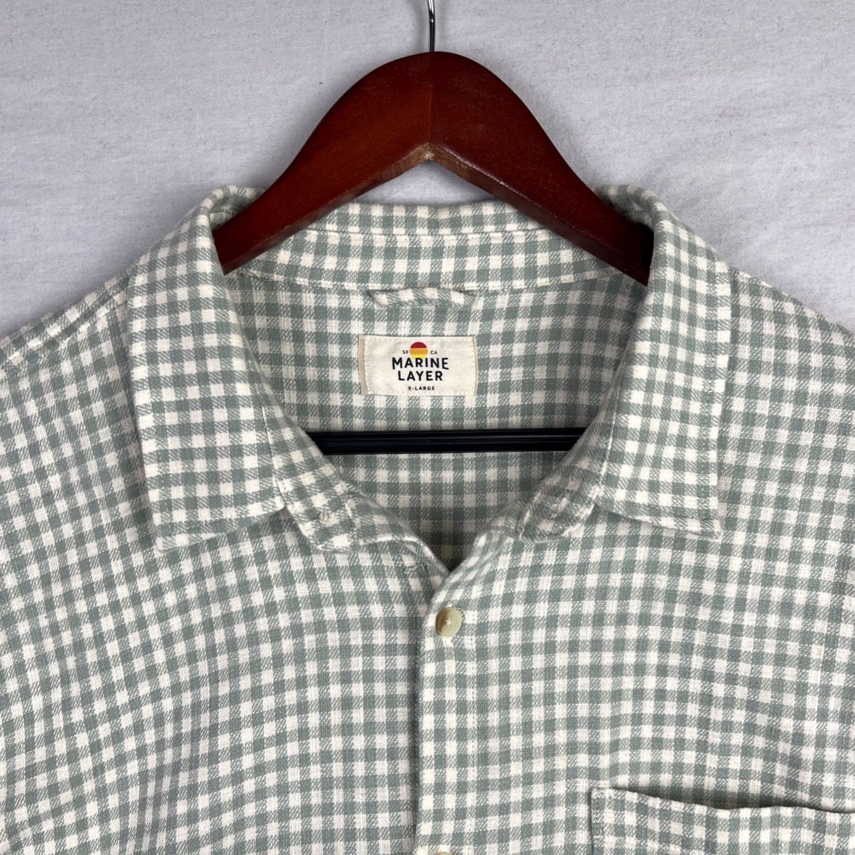 Marine Layer Marine Layer Shirt Mens Large Gingham Button-Up Green White Long Sleeve Flannel Size US L / EU 52-54 / 3 - 4 Thumbnail