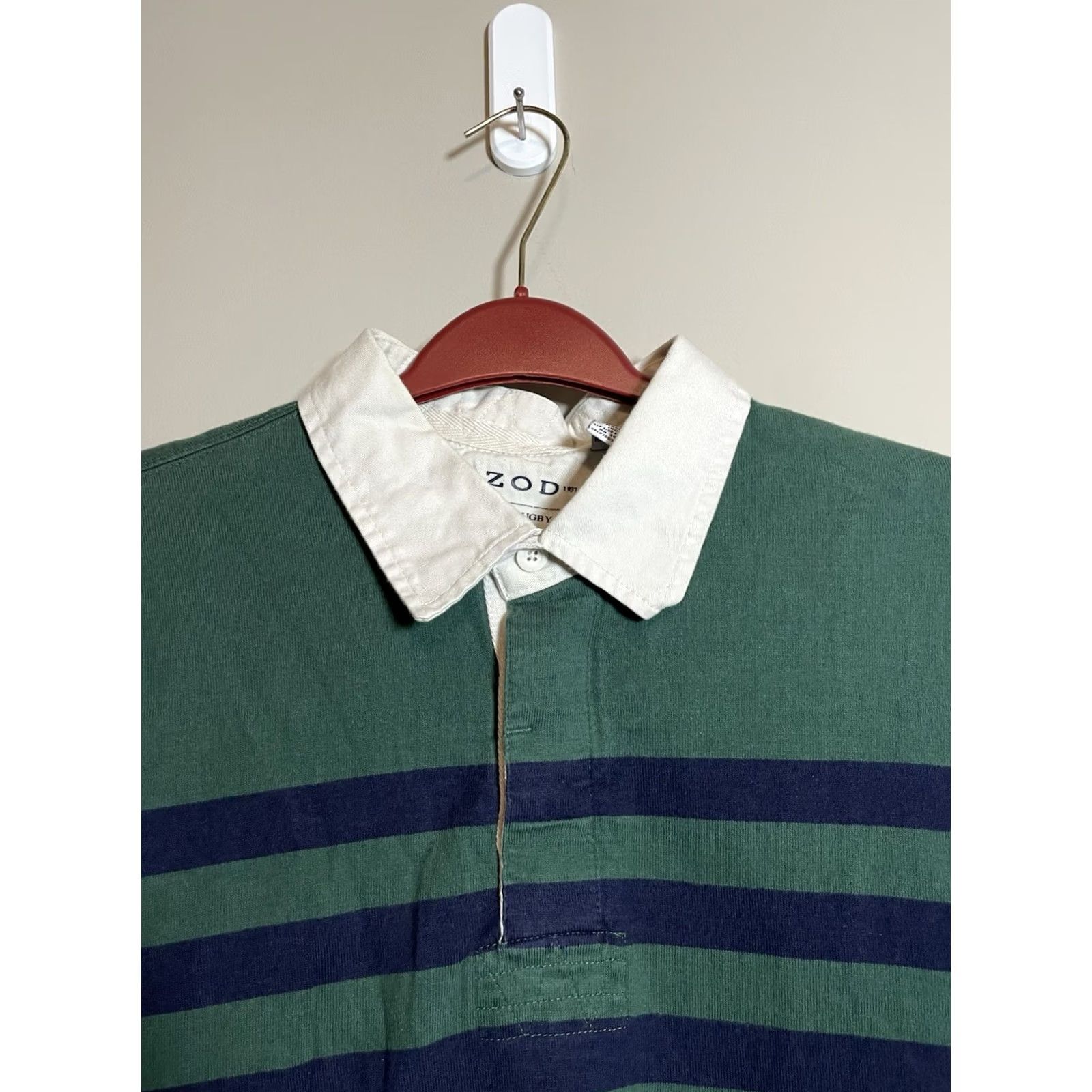 Izod VINTAGE IZOD Varsity Rugby Shirt Green Navy Stripe Striped Cotton Long Sleeve Pullover Collared Polo Size L Unsisex Adults Mens Womens Size US L / EU 52-54 / 3 - 2 Thumbnail