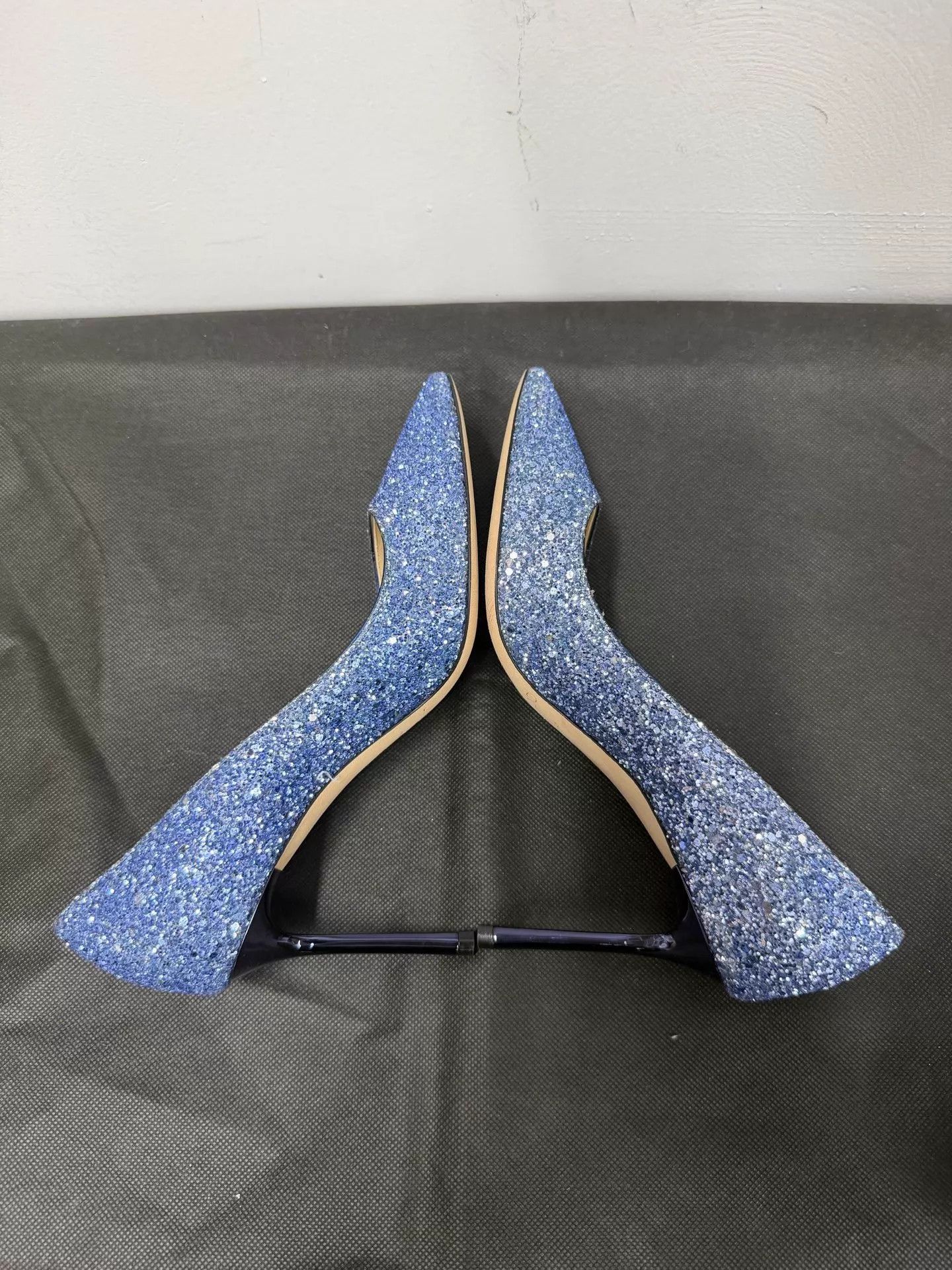 Jimmy Choo Jimmy Choo Romy 85 Blue Glitter 37 New Size US 6.5 / IT 36.5 - 4 Thumbnail