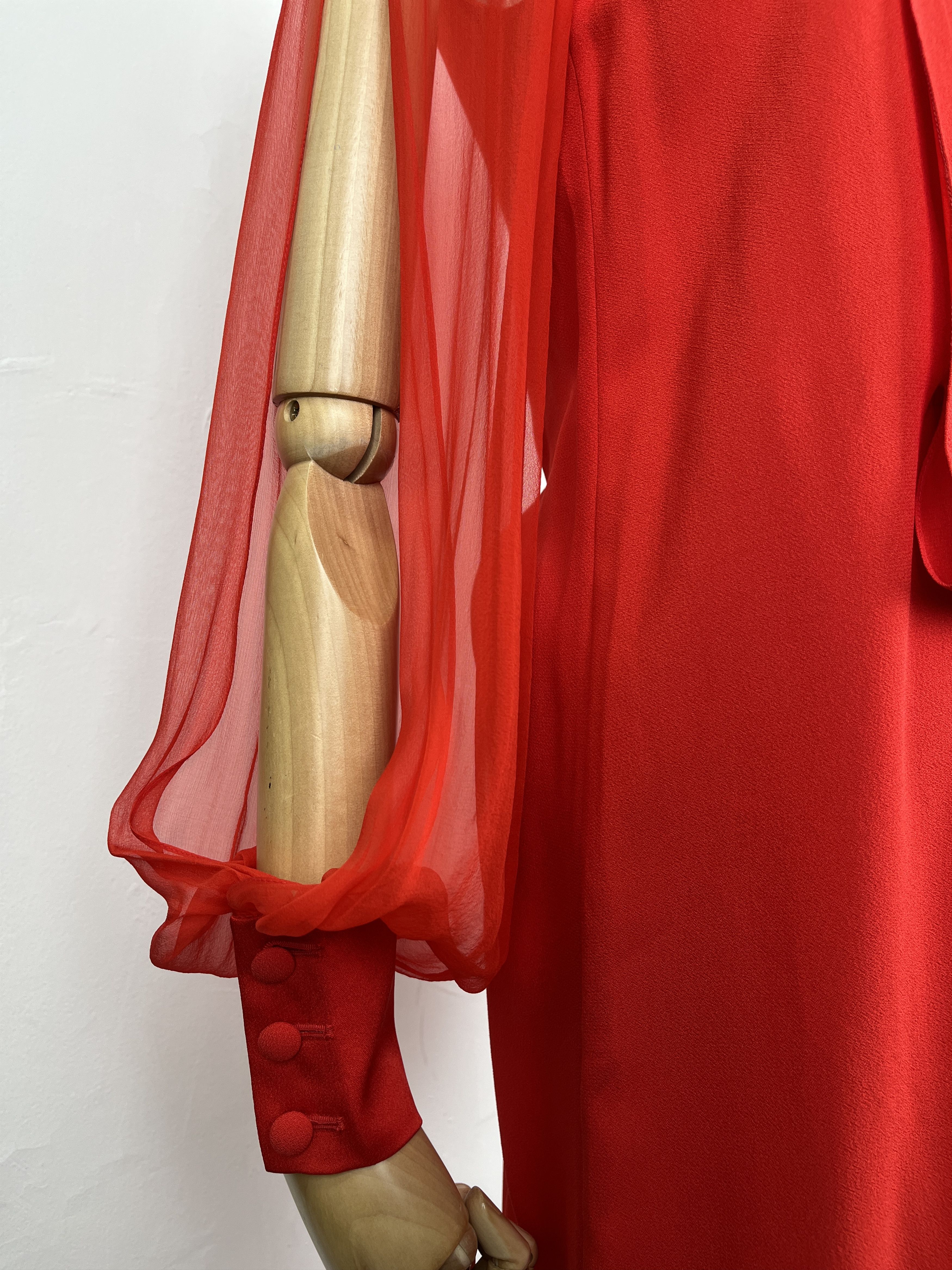 Valentino Lanvin Red Sheer And Open Long Sleeves Draped Long Dress Size XXS / US 00 / IT 34 - 5 Thumbnail
