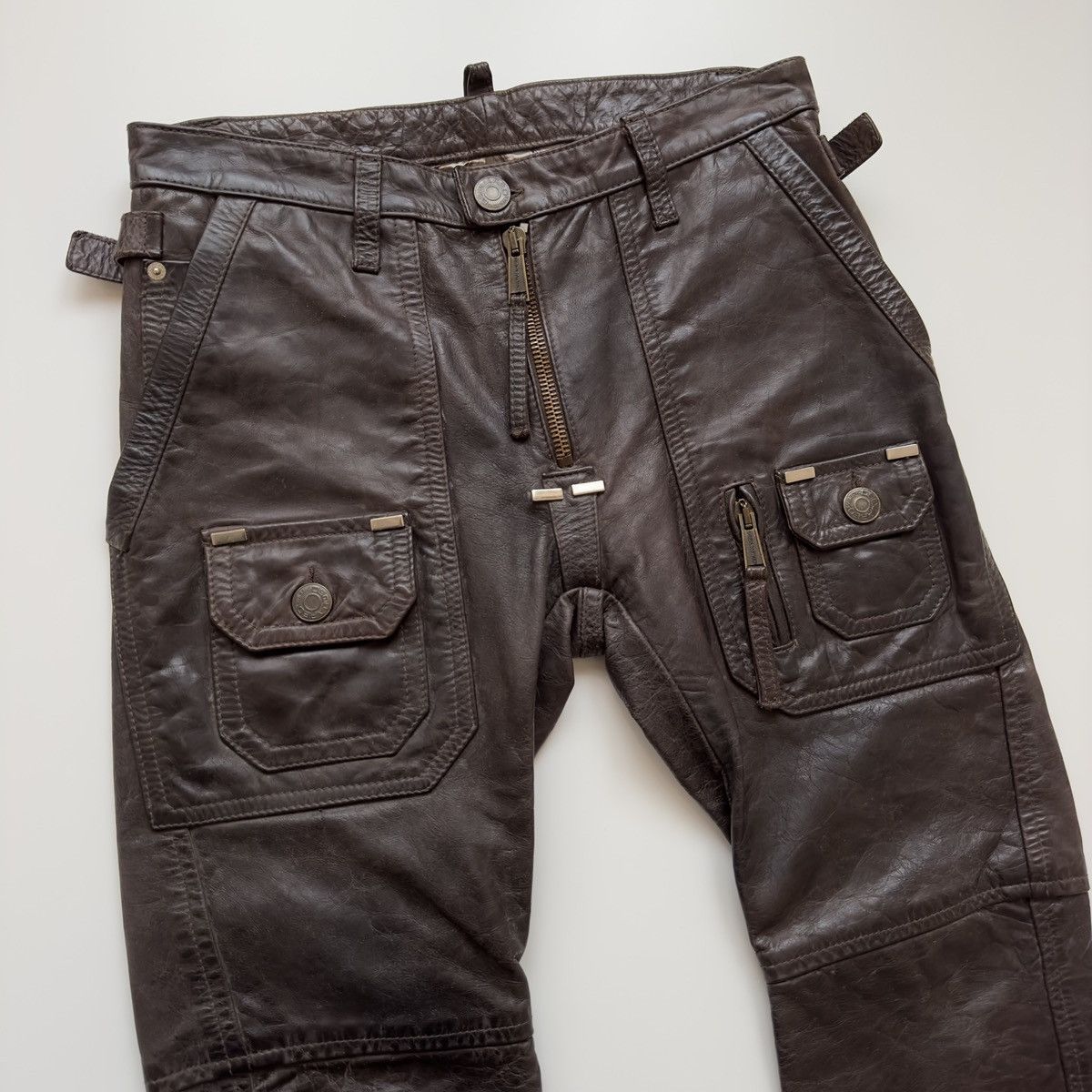 Dsquared2 Dsquared2 F/W 2005 Leather Biker Pants Brown Cowhide Size US 30 / EU 46 - 6 Thumbnail