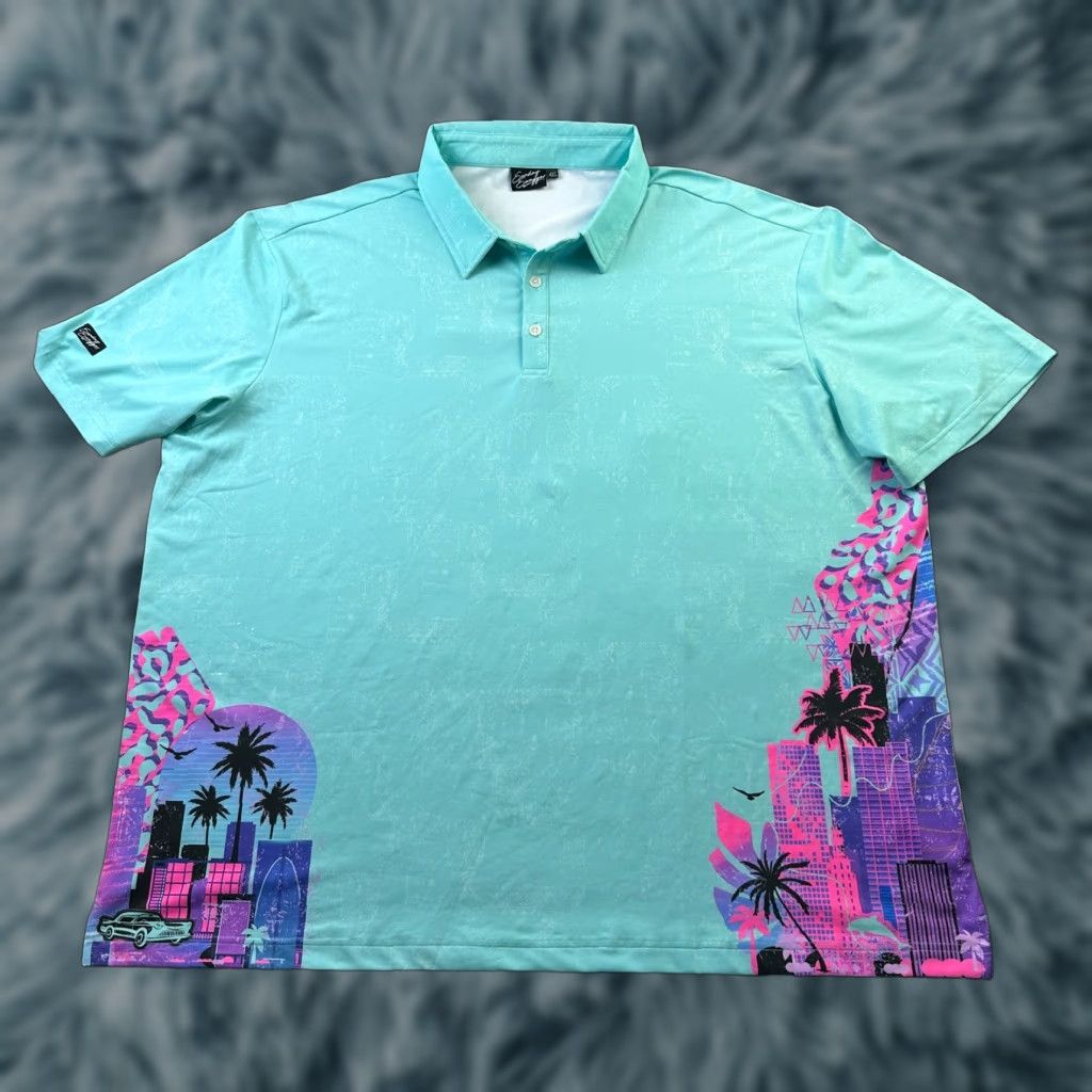Vintage Sunday Swagger Polo Shirt Mens 4XL Green All Over Print Floral Golf Shirt Polo Size US XXL / EU 58 / 5 - 1 Thumbnail