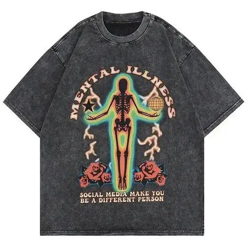 Other Hit Color Letter Flower Skull Skeleton Printed Tshirt Size US L / EU 52-54 / 3 - 4 Thumbnail