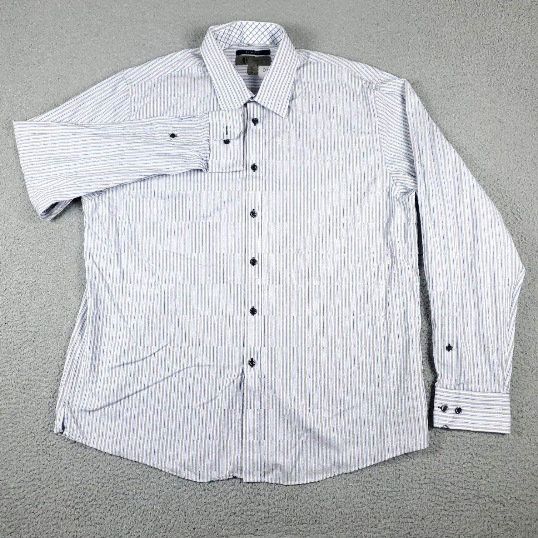 Vintage Jhane Barnes Blue Gray Stripe Slim Fit Button Up Shirt 2XL Mens Size US XXL / EU 58 / 5 - 2 Thumbnail