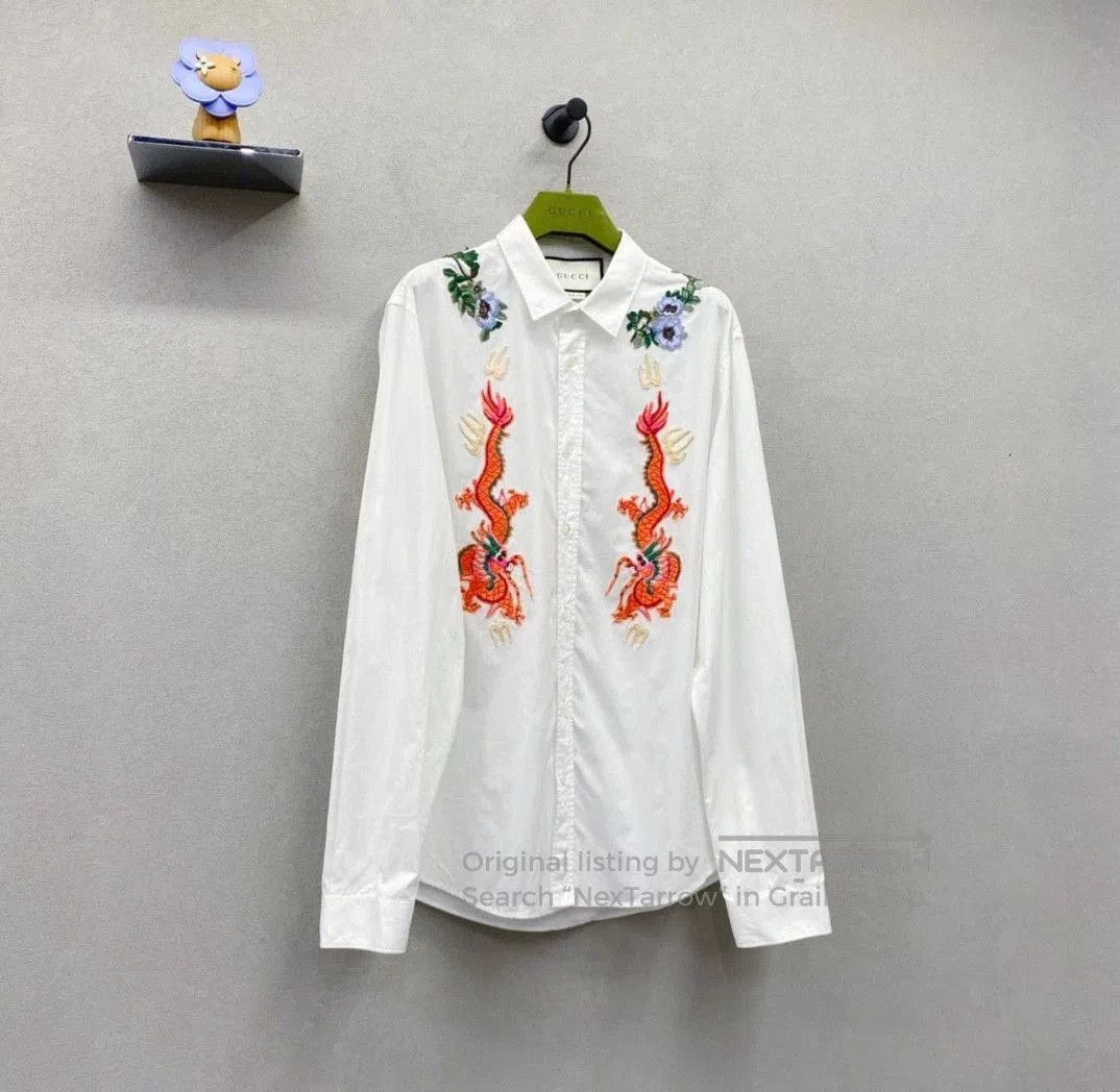 Gucci Gucci White Floral Embroidered Shirt. Size US XL / EU 56 / 4 - 3 Thumbnail