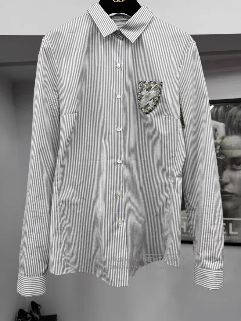 Dior Dior Striped shirt with beaded beads Size XS / US 0-2 / IT 36-38 - 1 Thumbnail