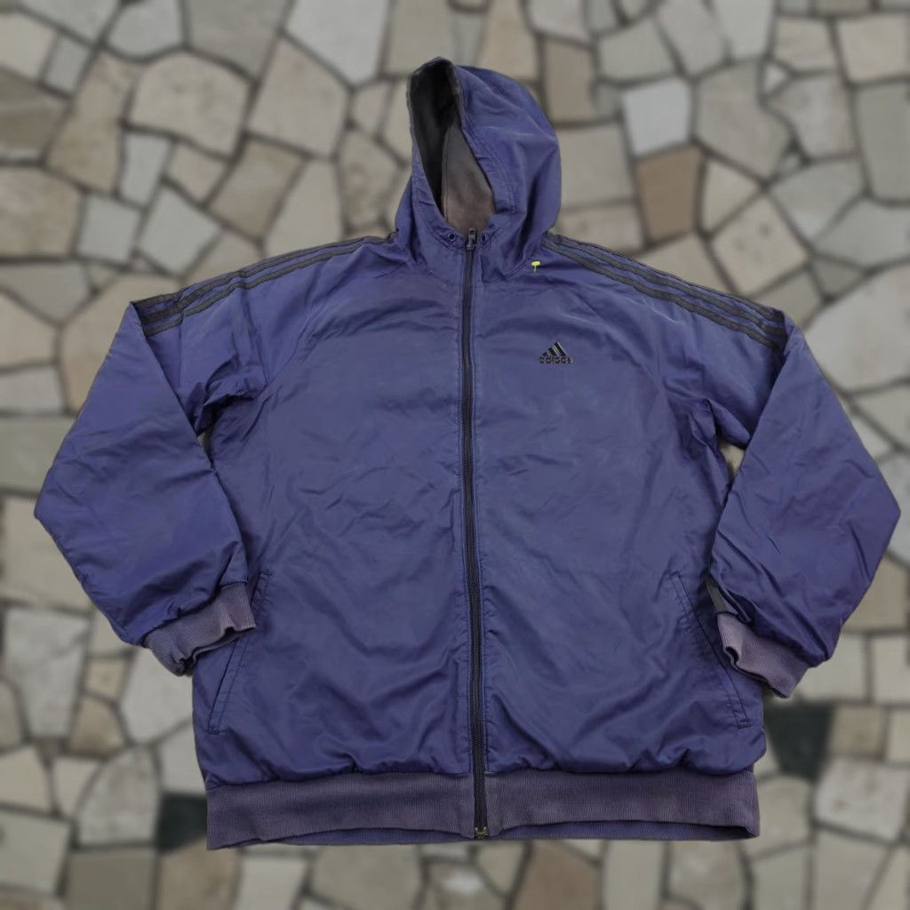 Adidas VINTAGE Adidas Jacket Windbreaker Reversible Full Zip Up Mens Large Blue Black—Hooded, Nylon Shell, Activewear, 90s? Size US L / EU 52-54 / 3 - 1 Thumbnail