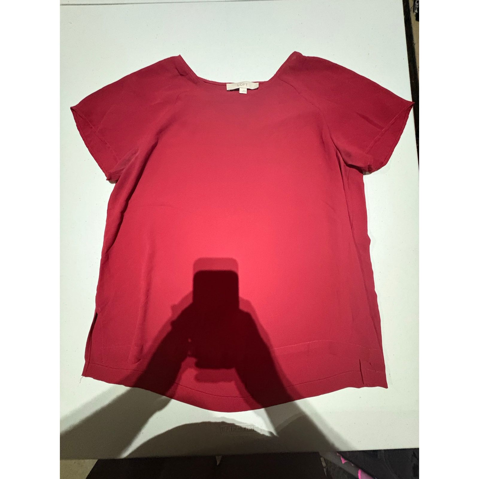 Loft Ann Taylor LOFT Women’s Red Short Sleeve Blouse Size L Size L / US 10 / IT 46 - 2 Thumbnail
