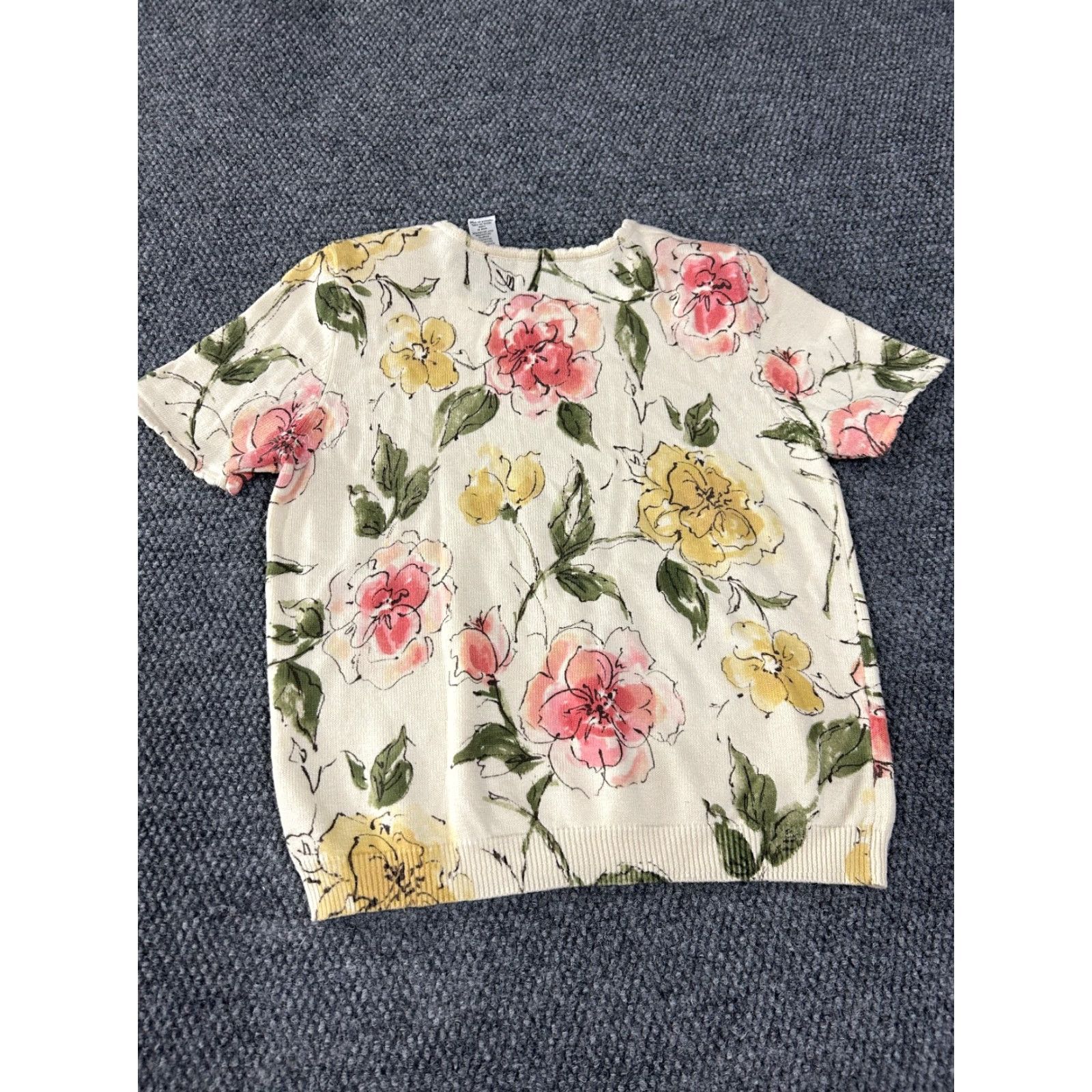 Vintage Alfred Dunner Blouse Womens Petite Medium Beige Floral Short Sleeve Crew Neck Pullover Knit Cotton Ramie Regular Stretch Vintage No N/A Size M / US 6-8 / IT 42-44 - 6 Thumbnail