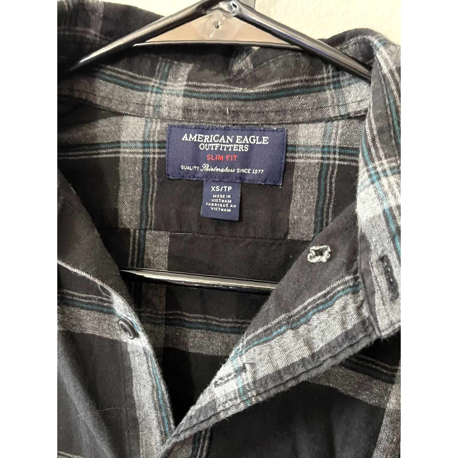 American Eagle Outfitters American Eagle Outfitters Slim Fit Button-Up Shirt Mens XS Black Plaid Long Sleeve Casual Size US XS / EU 42 / 0 - 3 Thumbnail