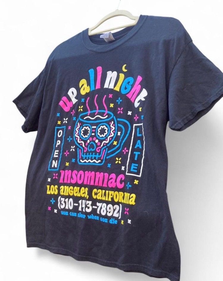 Gildan Vintage Insomniac "Up All Night" Neon Graphic T-Shirt Size US L / EU 52-54 / 3 - 4 Thumbnail