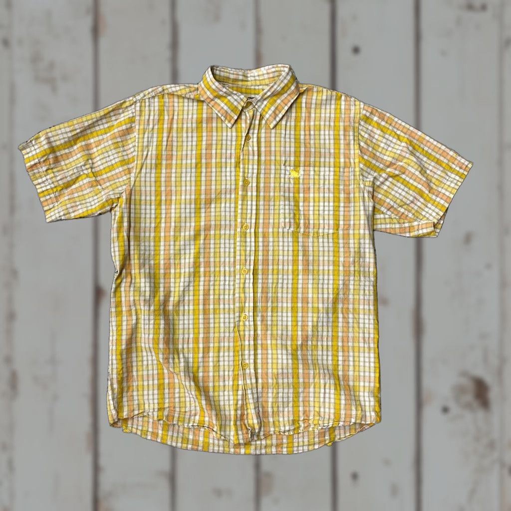 Vintage Drunknmunky Shirt Mens M Yellow Button Up Short Sleeve Checks Logo Size US M / EU 48-50 / 2 - 1 Thumbnail