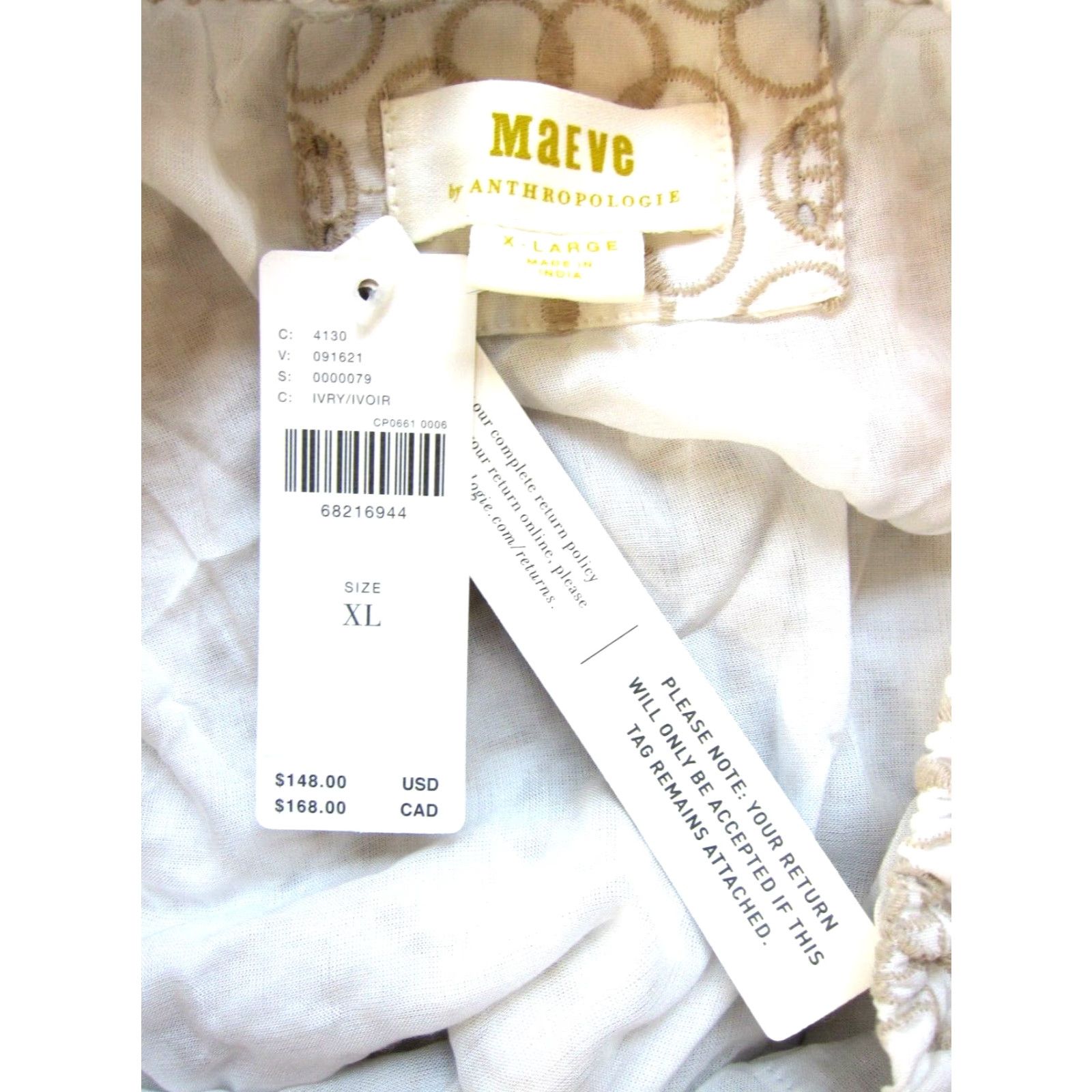 Vintage Maeve NWT Dress Shirt XL White Floral Open Back Smock Cotton Embroidered Knee Length A-Line Women Size XL / US 12-14 / IT 48-50 - 3 Thumbnail