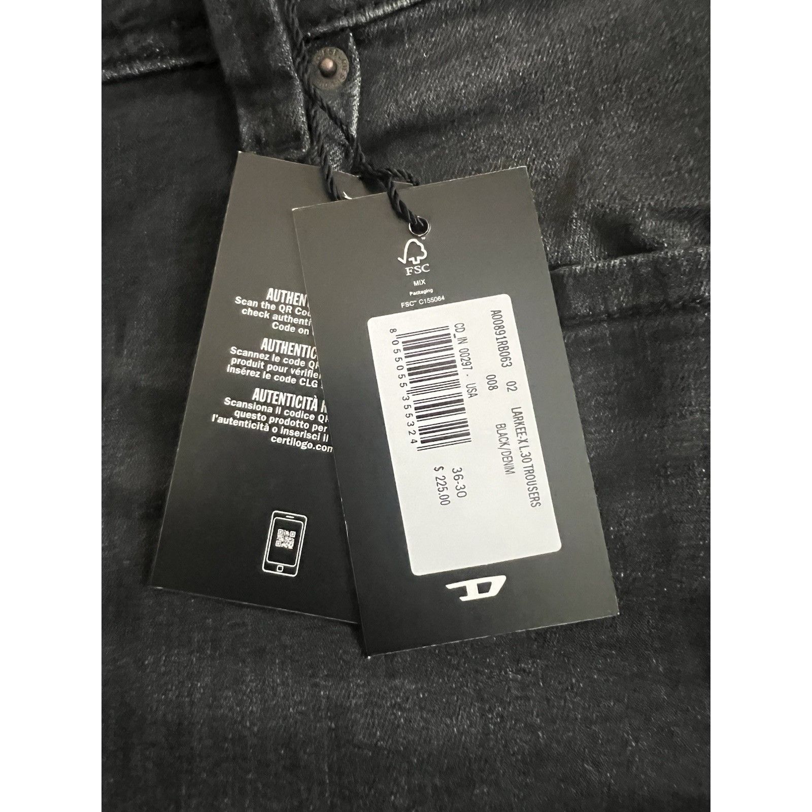 Diesel Mens Jeans Larkee Straight RB063 Black Size 36/32