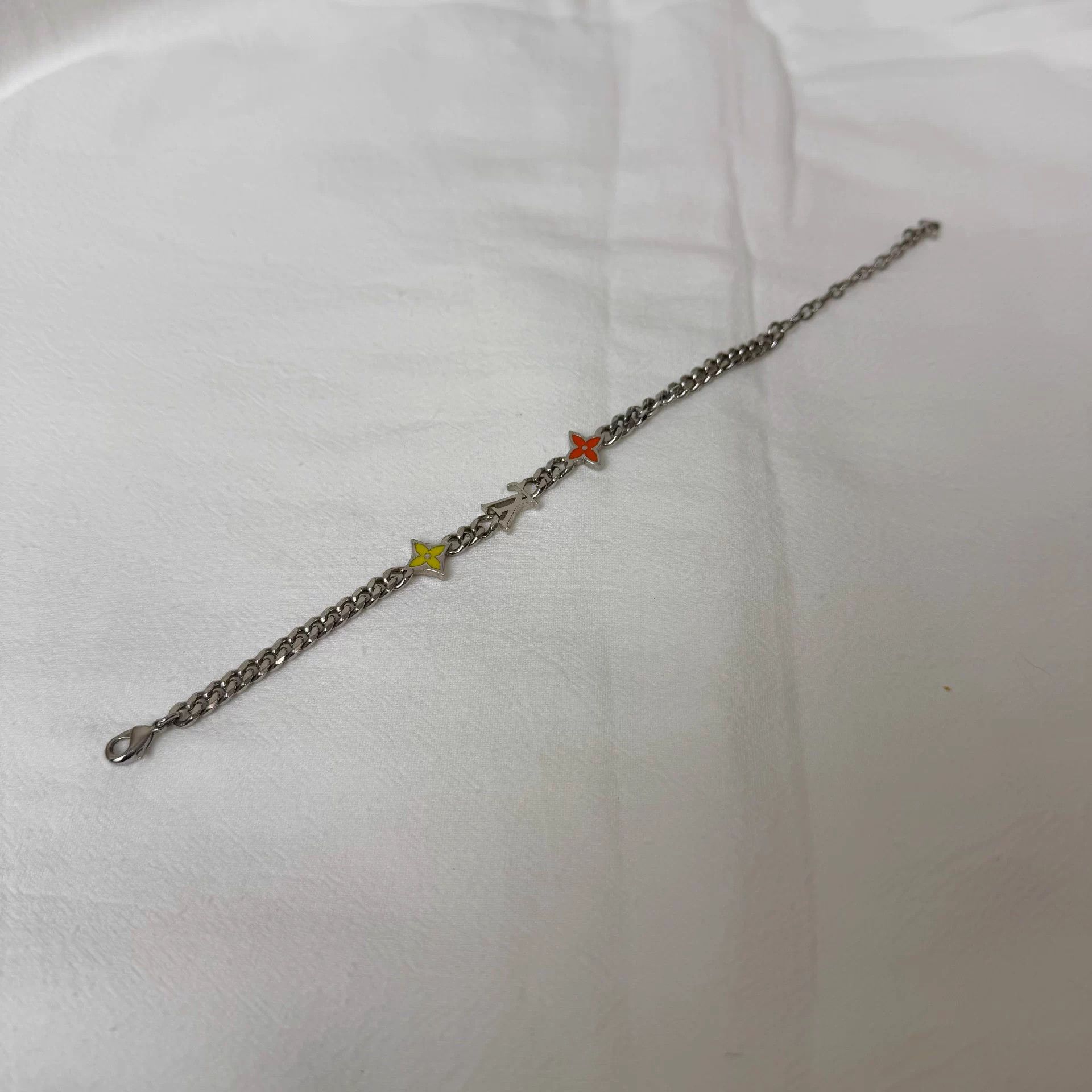 LOUIS VUITTON Monogram Floral Silver/Orange Bracelet
