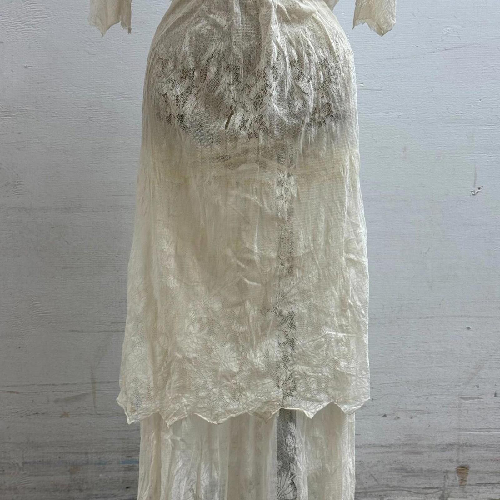 Other Antique 1910s Edwardian Tea Gown XS White Cotton Lace Dress Size XS / US 0-2 / IT 36-38 - 3 Thumbnail
