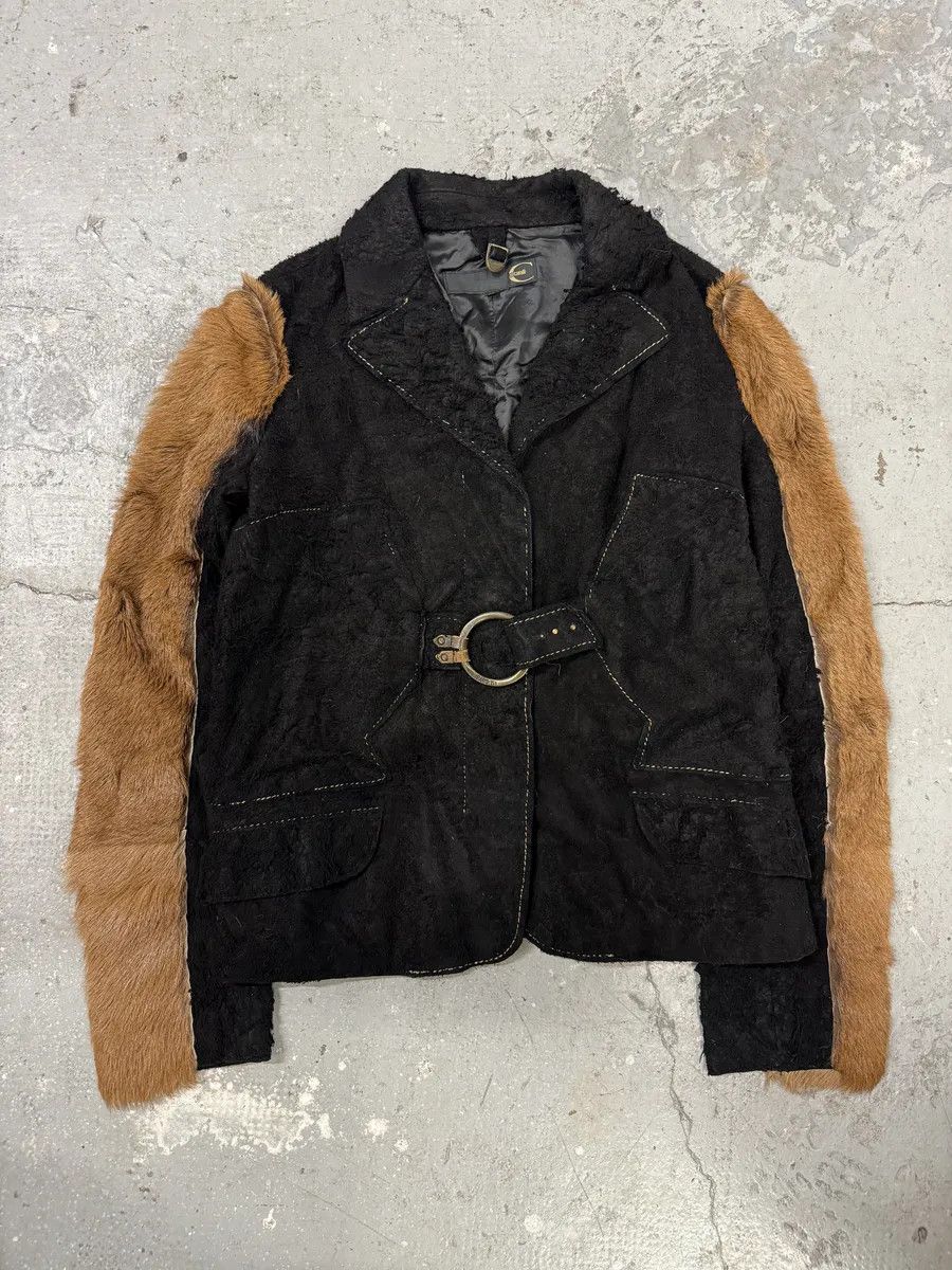 Just Cavalli 2000s Cavalli Black & Brown Fur Effect Distressed Blazer Size US S / EU 44-46 / 1 - 6 Thumbnail