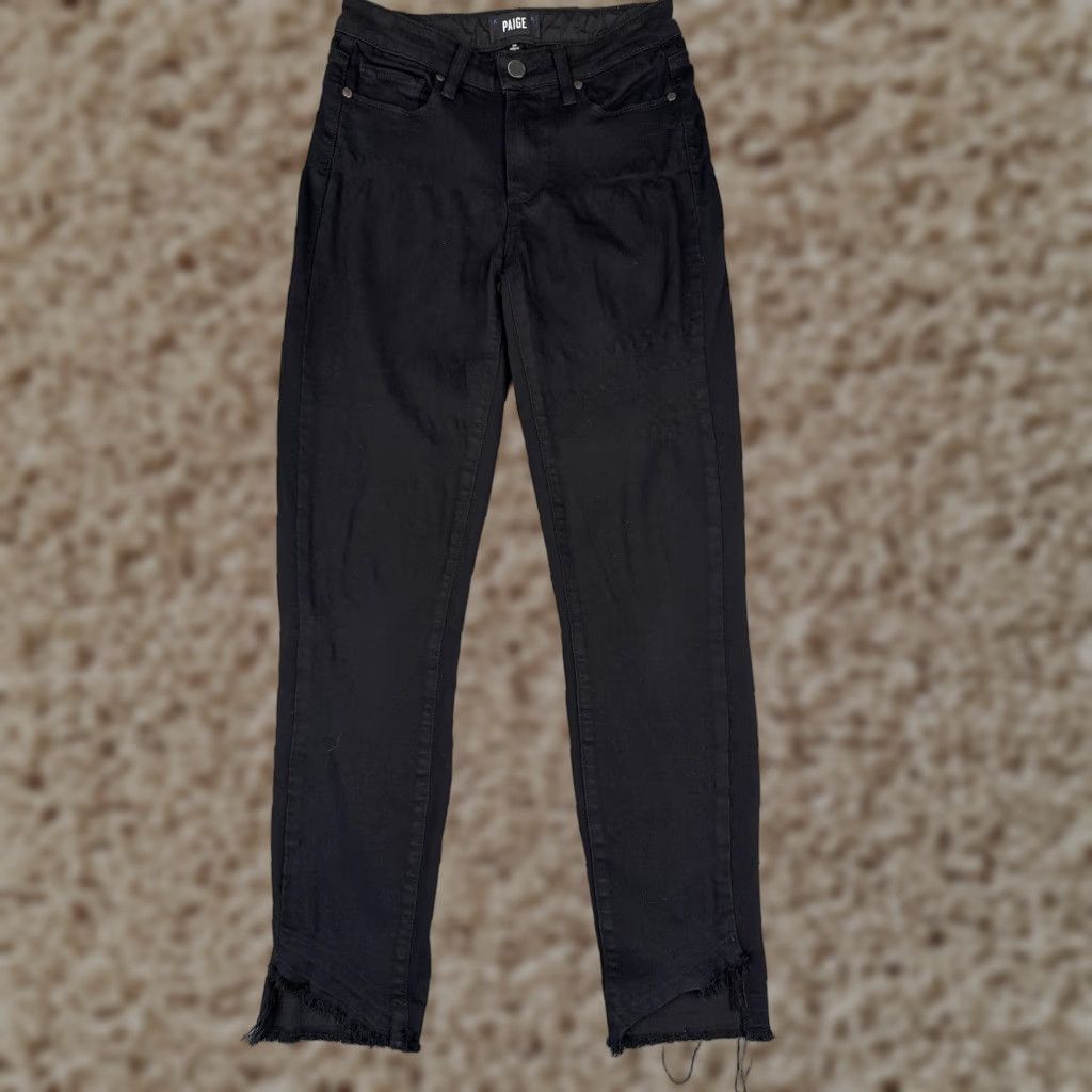 Paige Paige Jeans Womens Hoxton Ankle High Rise Skinny 25 Black Raw Hem Made USA Size 42" / US 20 - 1 Thumbnail
