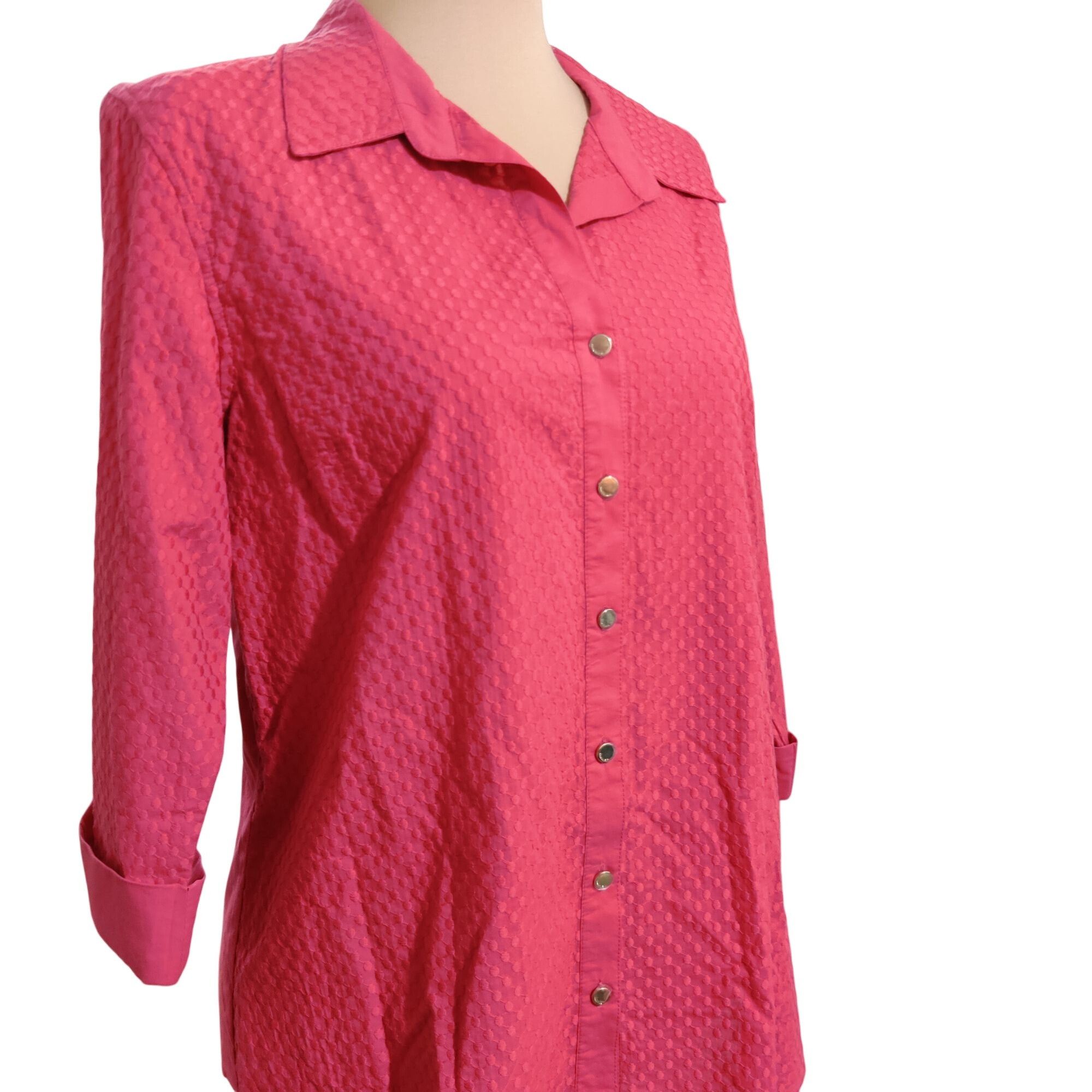 Anne Klein Anne Klein L Pink Textured Button Up Shirt Collared 3/4 Slee Size L / US 10 / IT 46 - 2 Thumbnail