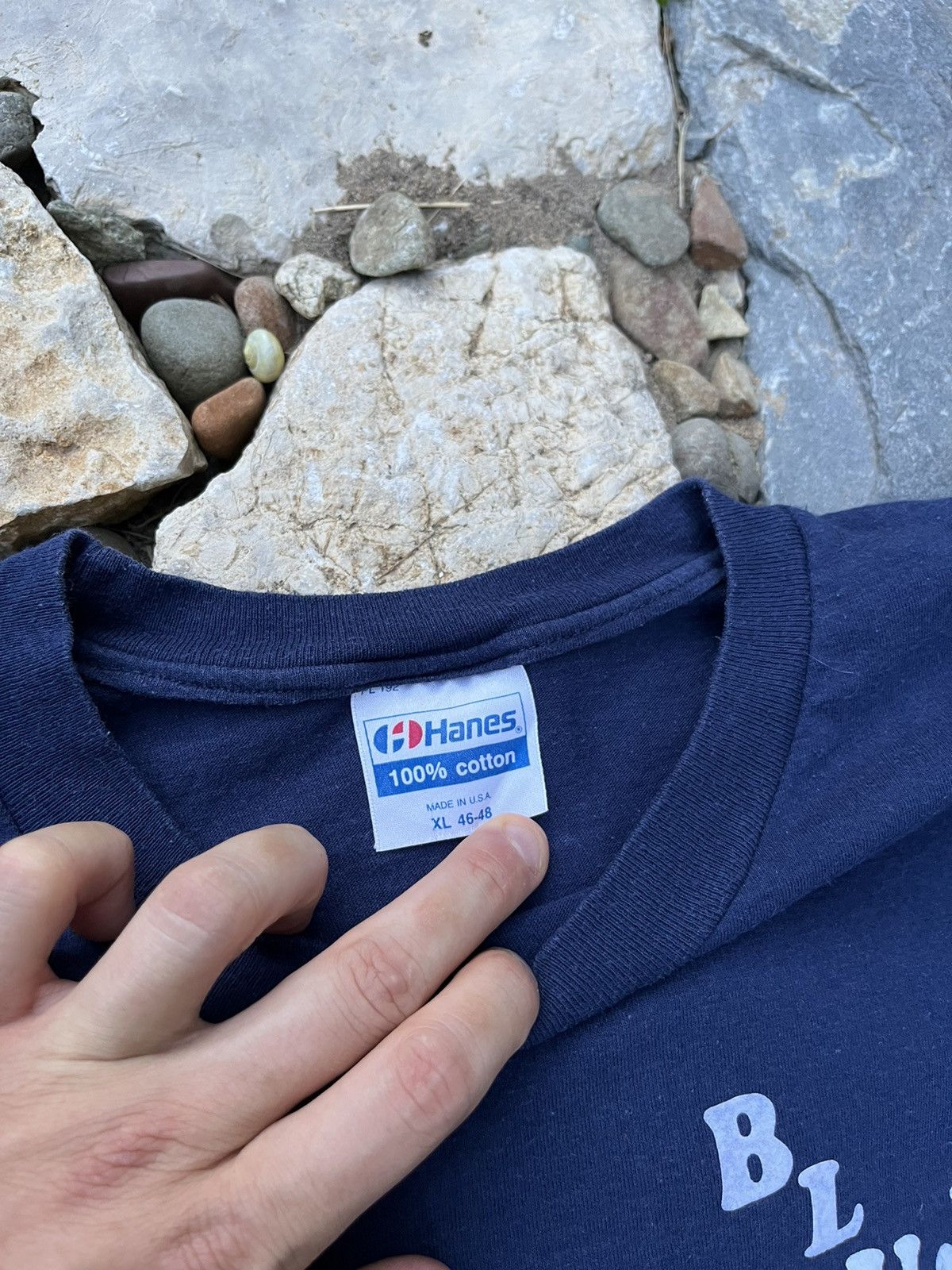 Hanes × Vintage Hanes 90s navy cotton basic tee t-shirt connected blue jeans Size US L / EU 52-54 / 3 - 13 Thumbnail