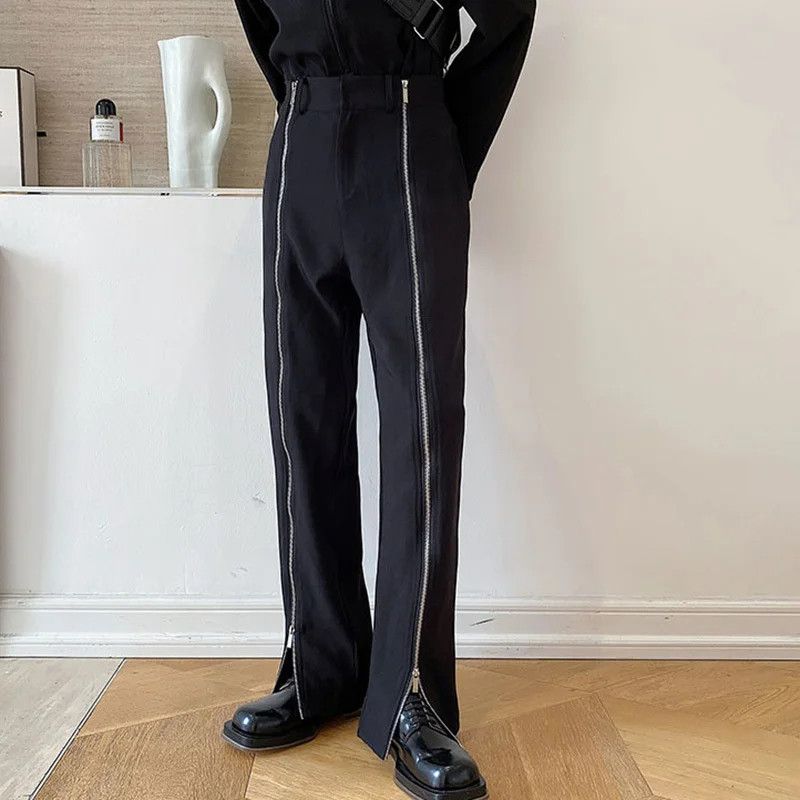 image of Vintage Zipper Design Streetwear Casual Pants in Black, Men's (Size 32)