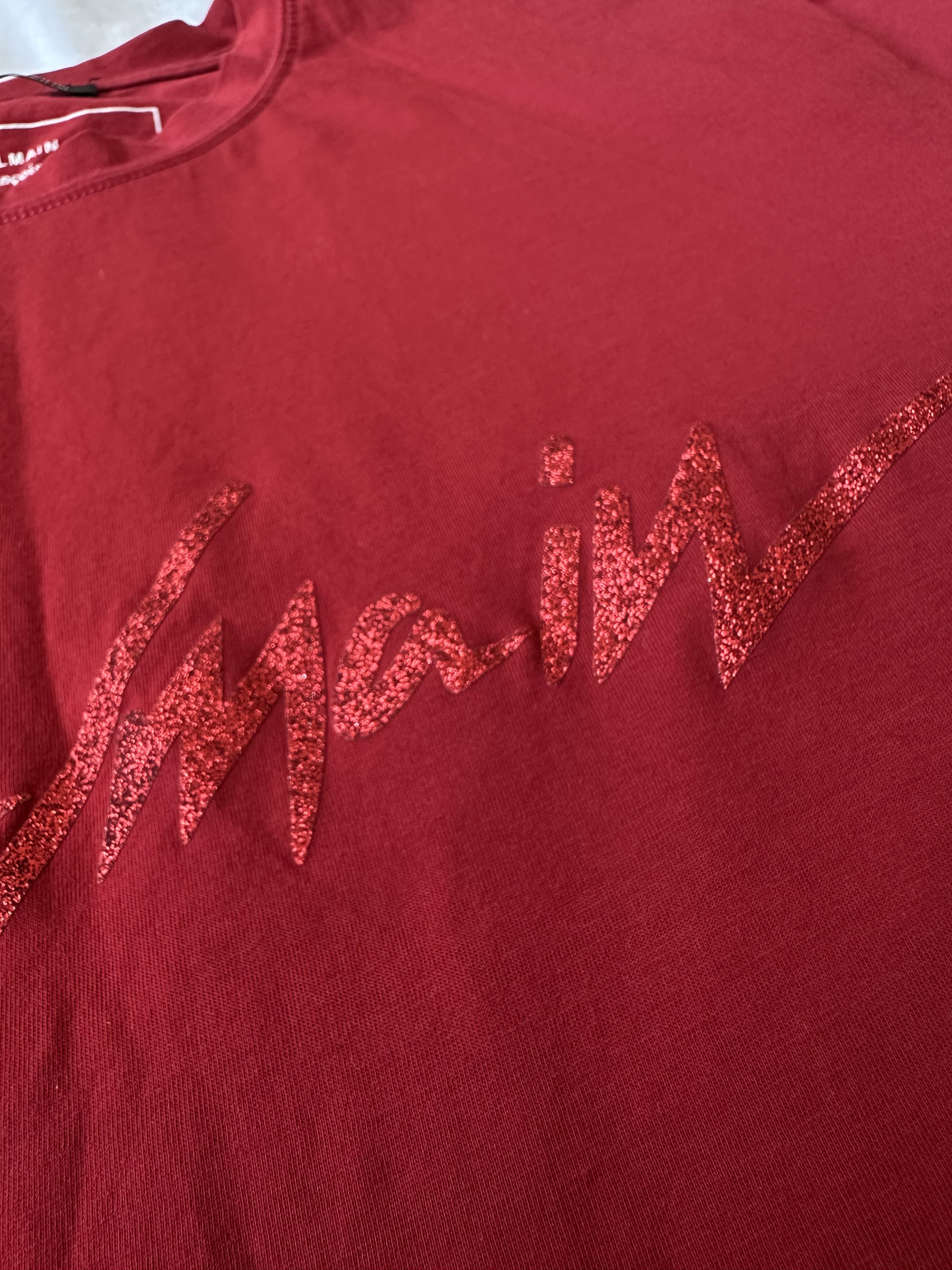 Balmain Balmain Printed Signature Logo Red T shirt Shiny Archive Size US L / EU 52-54 / 3 - 3 Thumbnail