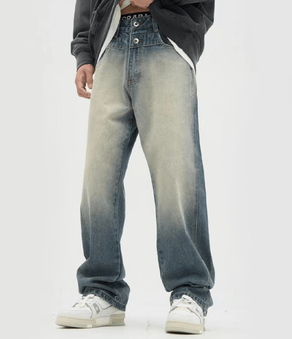Japanese Brand × Jean Washed distressed straight loose jeans y2k Size US 34 / EU 50 - 1 Thumbnail