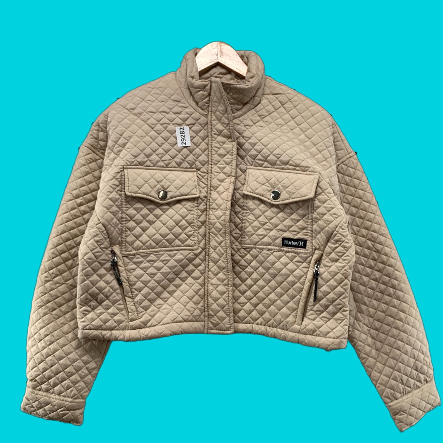 Hurley Hurley Quilted Full Zip Jacket Womens Large Beige Cropped 21x19.5 Size L / US 10 / IT 46 - 1 Thumbnail
