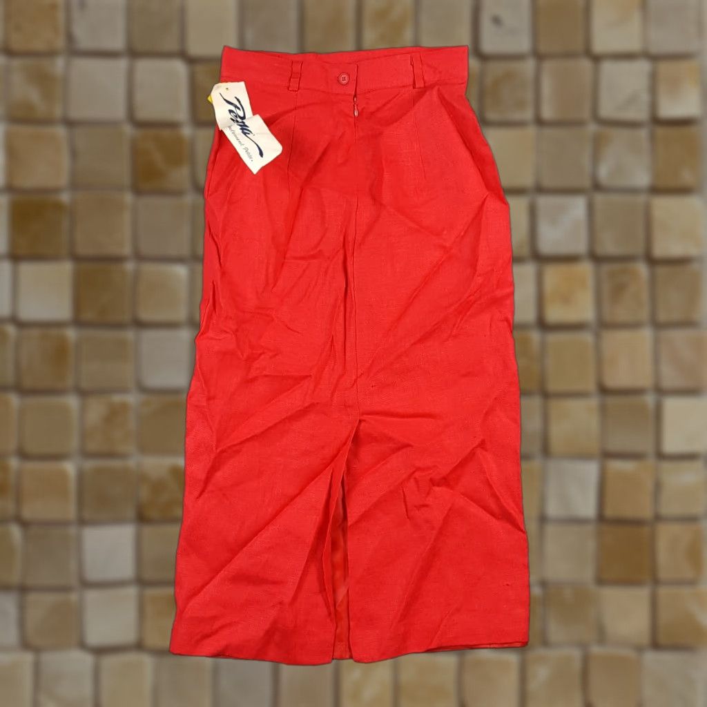 Vintage VINTAGE 80s Linen Pencil Skirt Women's Size 6 Red Long Zip Up Persona USA Made Adult Women Size 28" / US 6 / IT 42 - 1 Thumbnail