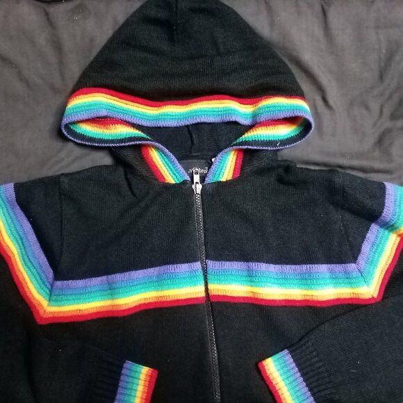 Vintage Vintage Ann Chabrol Rainbow Stripe Knit Hoodie Sweater Size L / US 10 / IT 46 - 1 Thumbnail