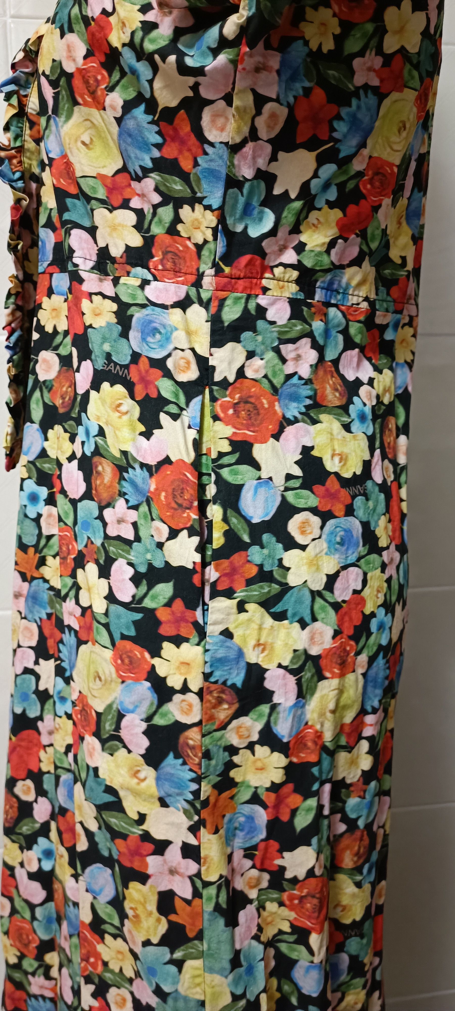 Ganni Tie-Neck Multicolor Floral - Print Cotton -Poplin Maxi Dress Size S / US 4 / IT 40 - 6 Thumbnail