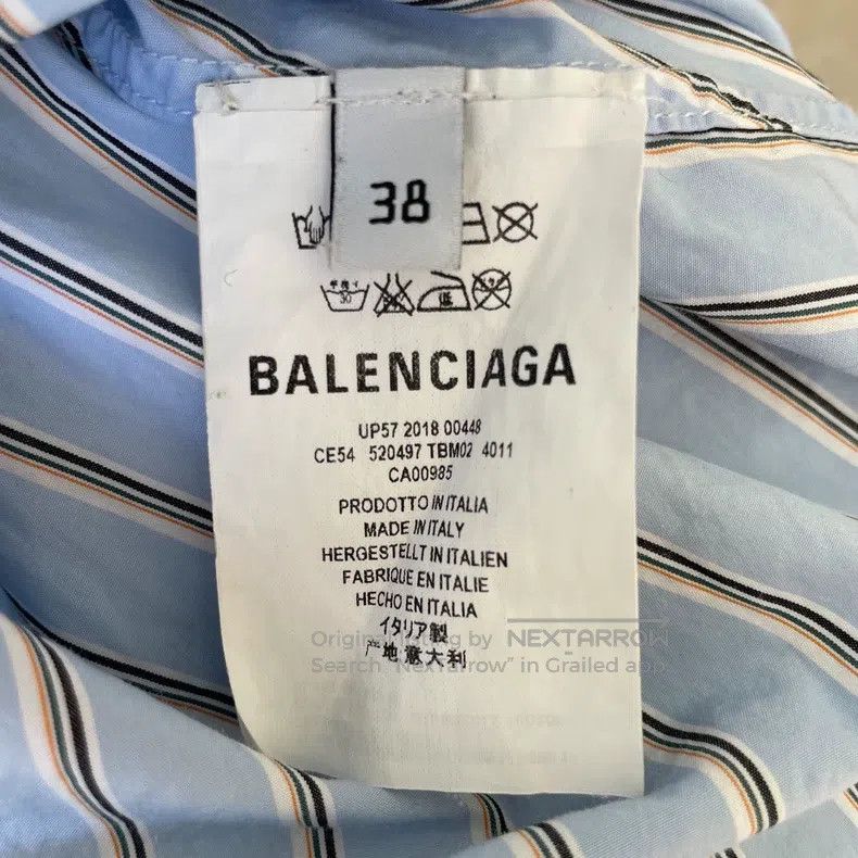 Balenciaga Balenciaga Light Blue Stripe Back Yellow Logo Long Shirt Size XS / US 0-2 / IT 36-38 - 6 Thumbnail