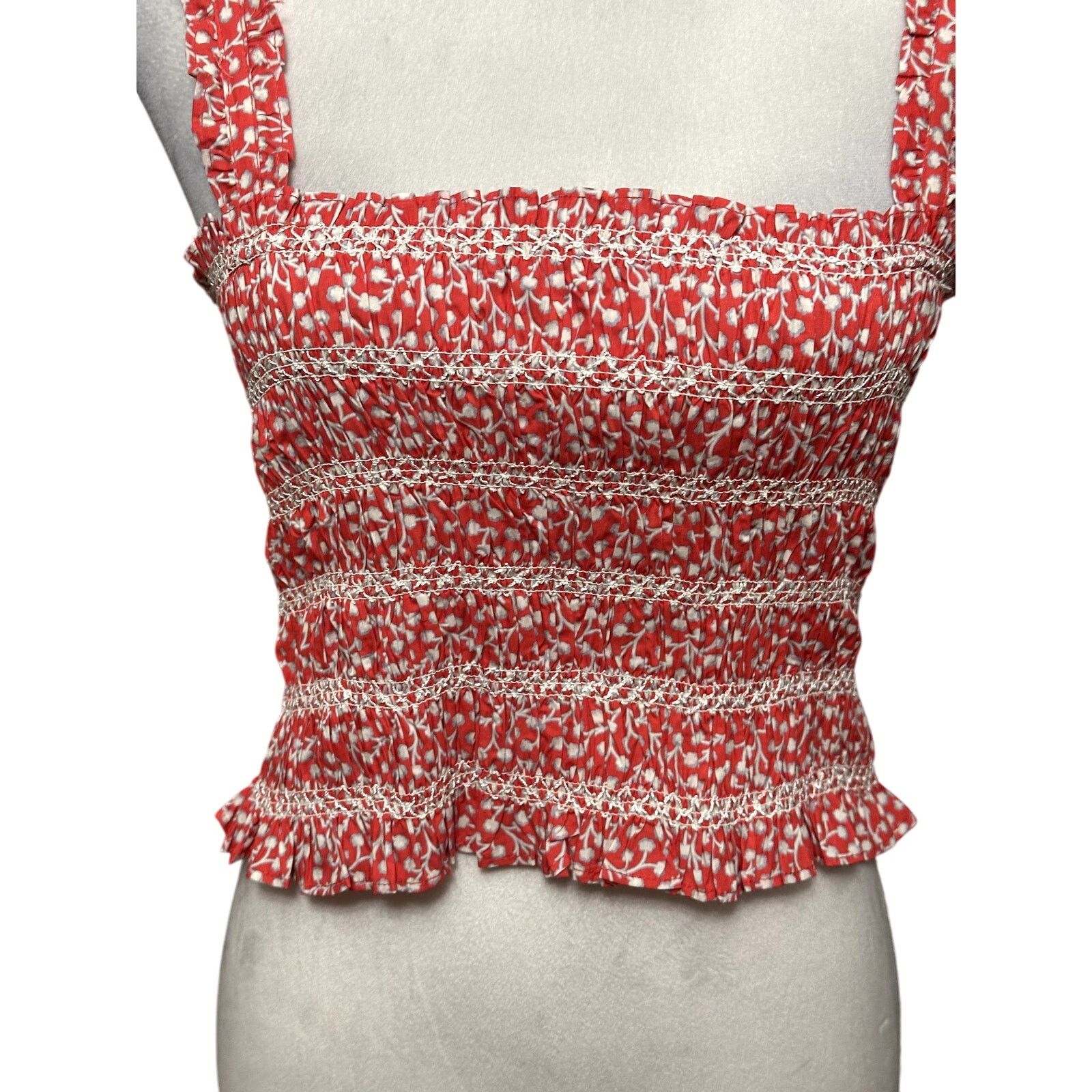 French Connection French Connection Smocked Sleeveless Crop Top Cotton Red 8 Size M / US 6-8 / IT 42-44 - 4 Thumbnail