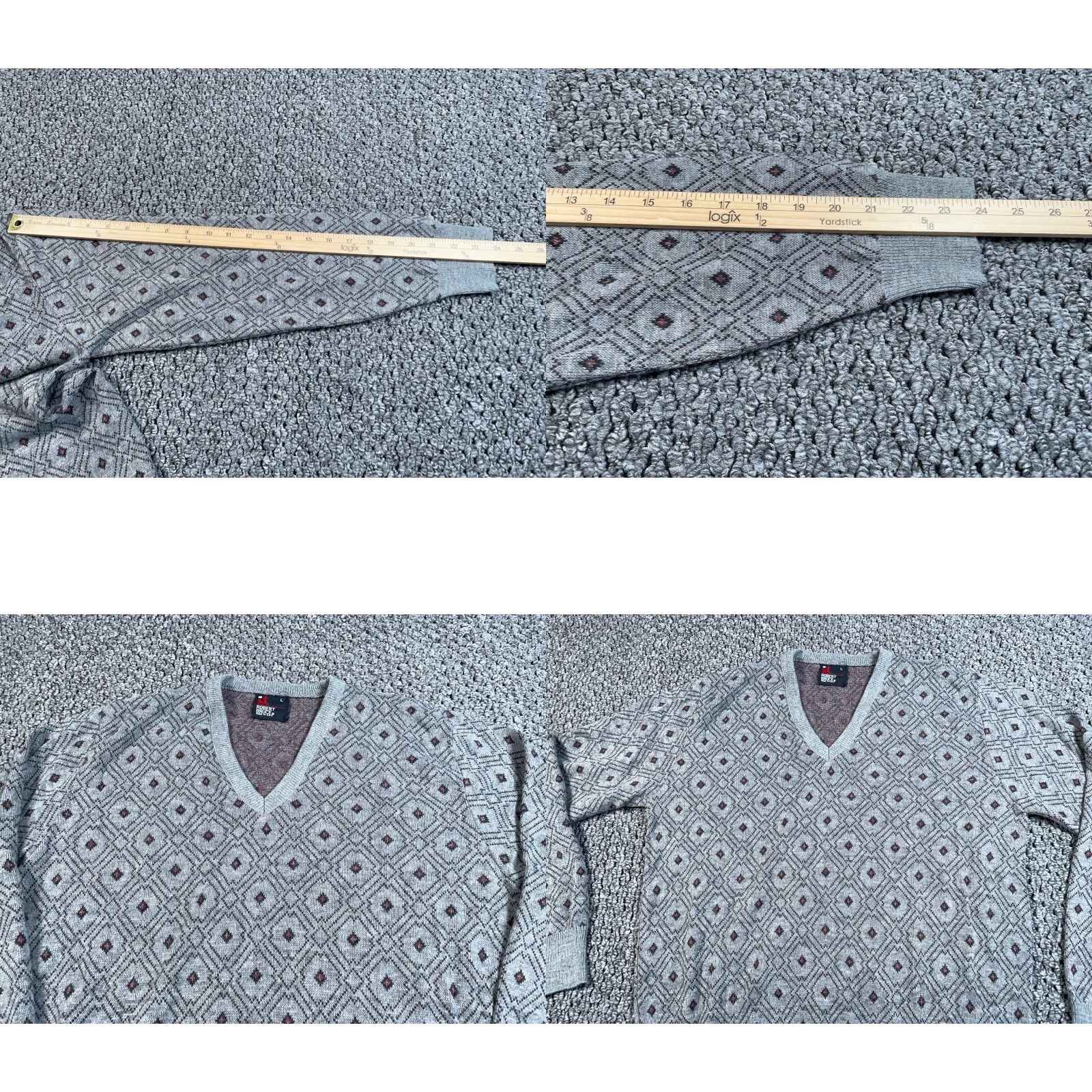 Vintage VINTAGE Robert Bruce Geometric Knit Sweater Adult Large Gray Lightweight V-Neck 80s Mens Size US L / EU 52-54 / 3 - 8 Thumbnail