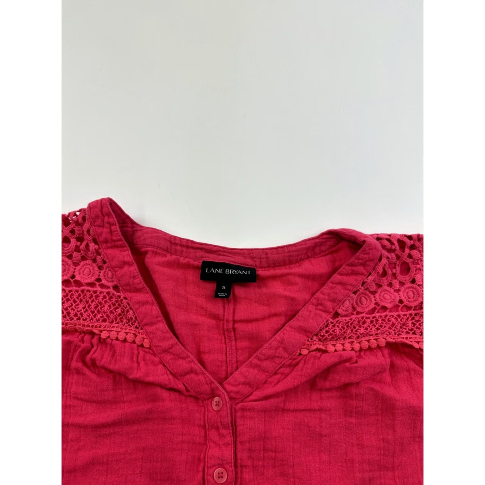 Vintage Lane Bryant Top Women’s Plus Size 26 Pink Long Sleeve Crochet Blouse Size 4XL / US 24-26 - 2 Thumbnail