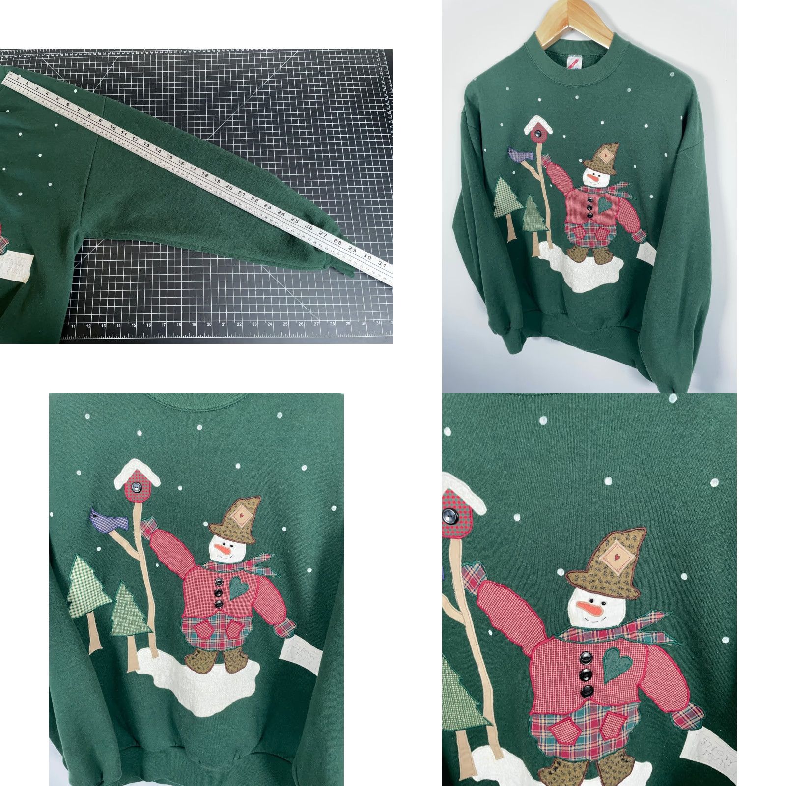 Jerzees VINTAGE Jerzees Sweatshirt 90s Snowman Applique Dark Green XL Adult Womens Pullover Crew Neck 50/50 Cotton Polyester Size XL / US 12-14 / IT 48-50 - 8 Thumbnail