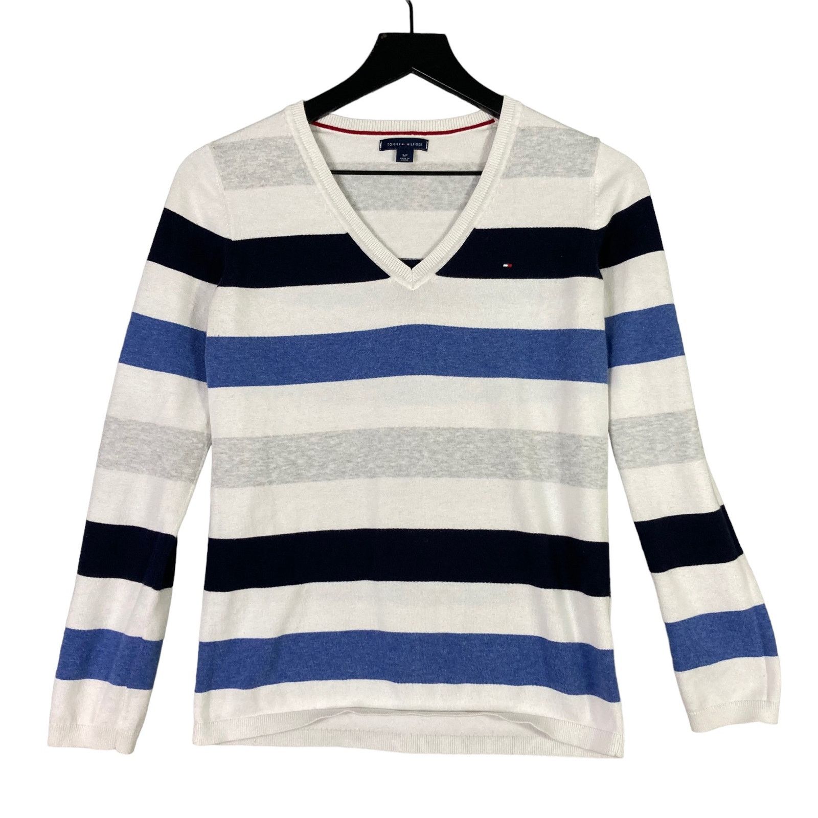 Tommy Hilfiger Tommy Hilfiger Women's Striped V-Neck Sweater Small Casual Size S / US 4 / IT 40 - 1 Thumbnail