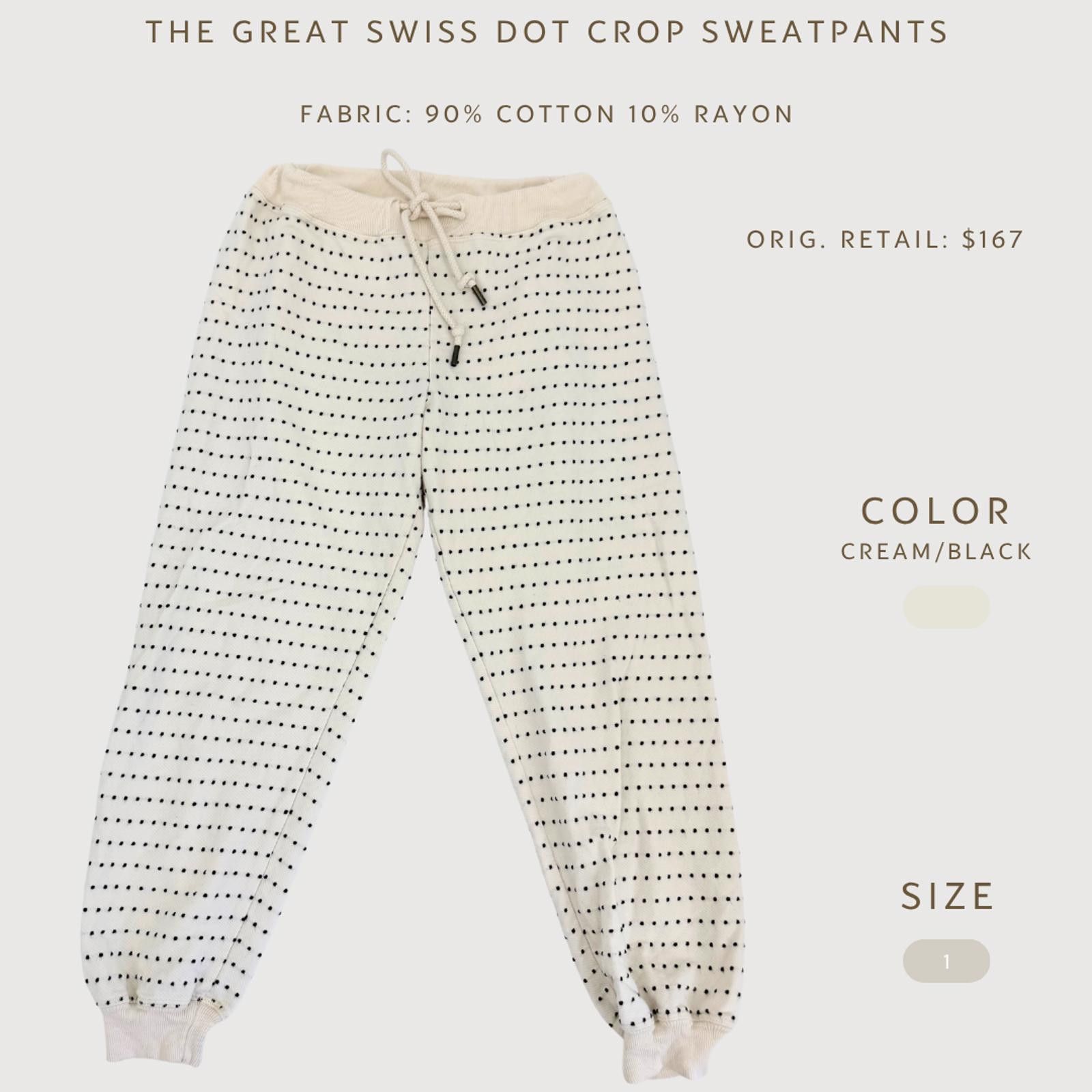 Unknown London The Great Swiss Dot Crop Sweatpants Cream Black Sz 1 Size 28" / US 6 / IT 42 - 2 Thumbnail