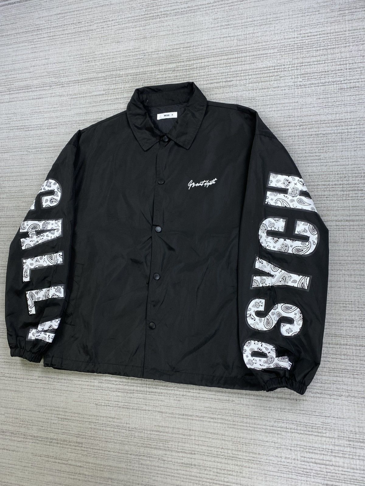 Japanese Brand × Vintage Vintage Wego PSYCHOLOGICALLY Black Big Spellout Coach Jacket Size US L / EU 52-54 / 3 - 4 Thumbnail