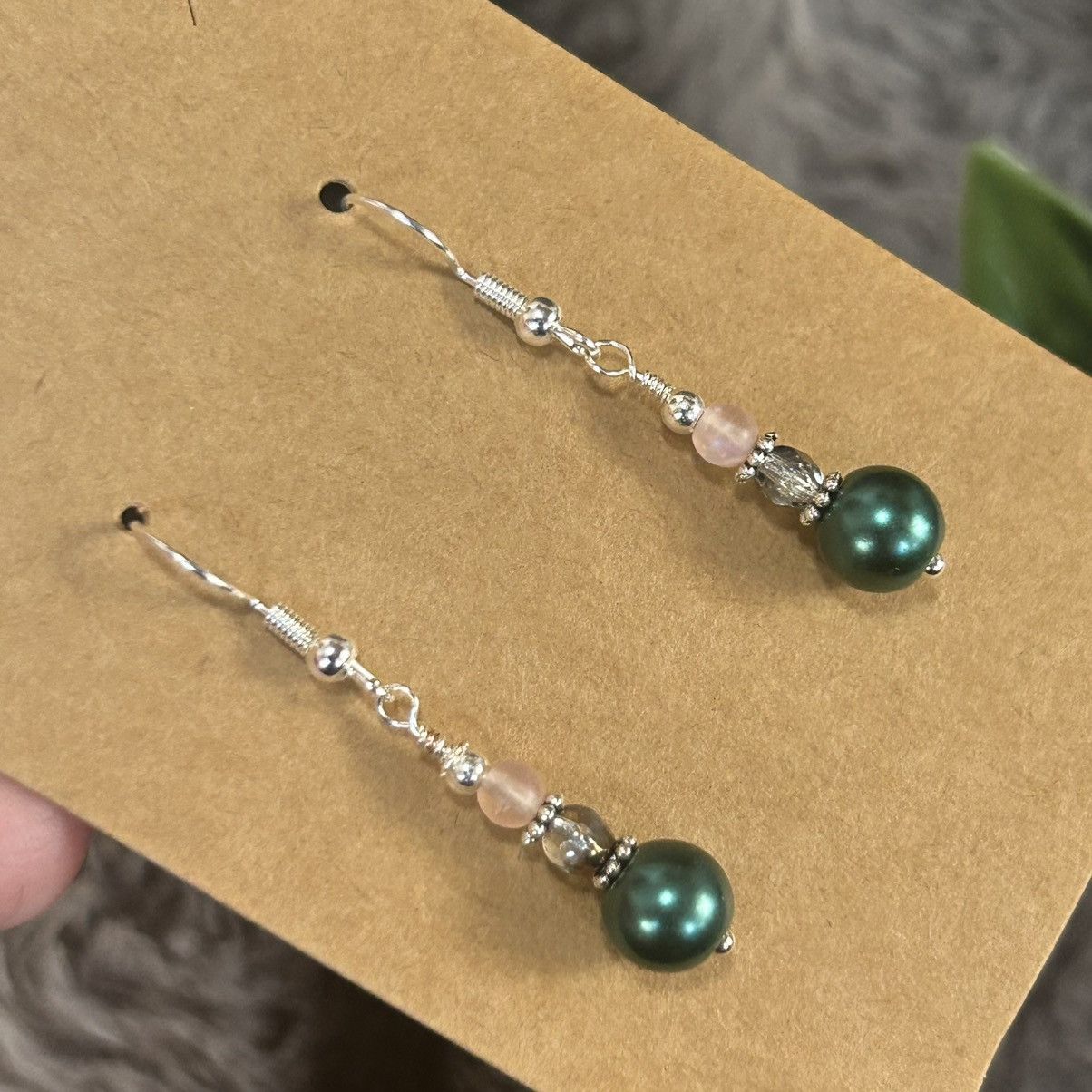 Handmade Handcrafted elegant peacock blue pearl crystal earrings Size ONE SIZE - 1 Thumbnail