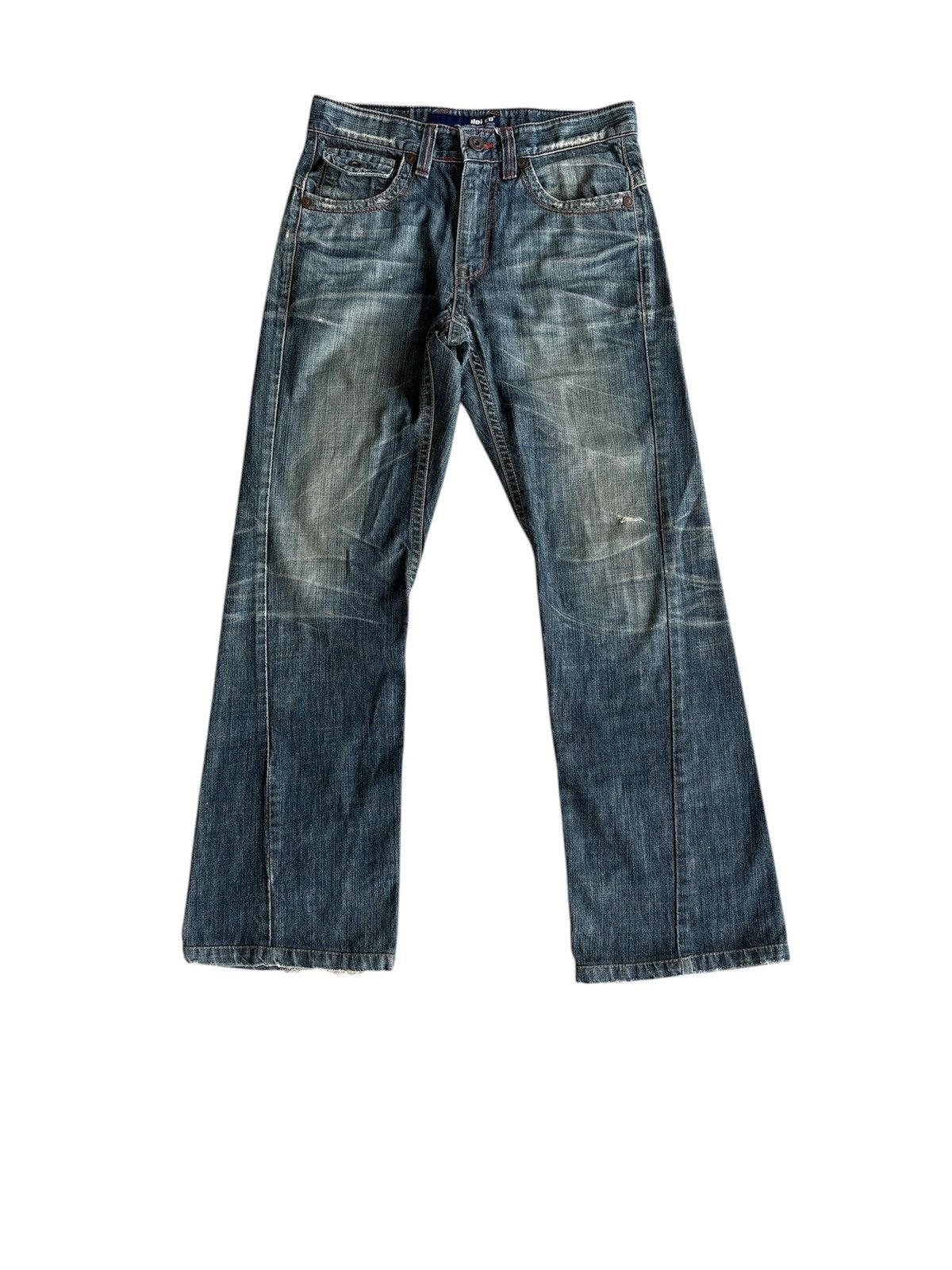 Vintage Korean Iloi Streetwear Low Flared Jeans Distressed Denim Size US 31 - 1 Thumbnail