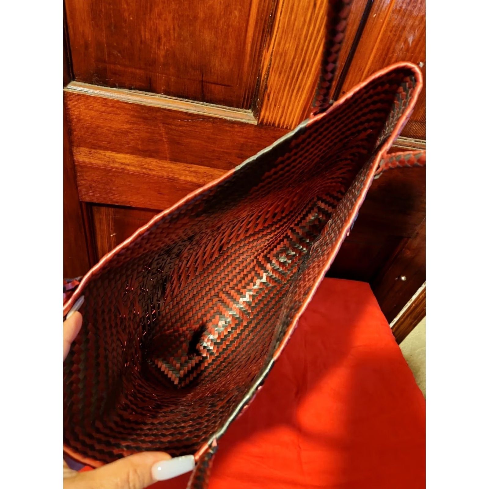 Unbranded Plastic Hand-Woven Bag Medium Square Shopping Basket Bag Shoulder Purse Tote Multicolor Pink Gray Shoulder Bag Men Women Unisex Adults — image 6 of 6