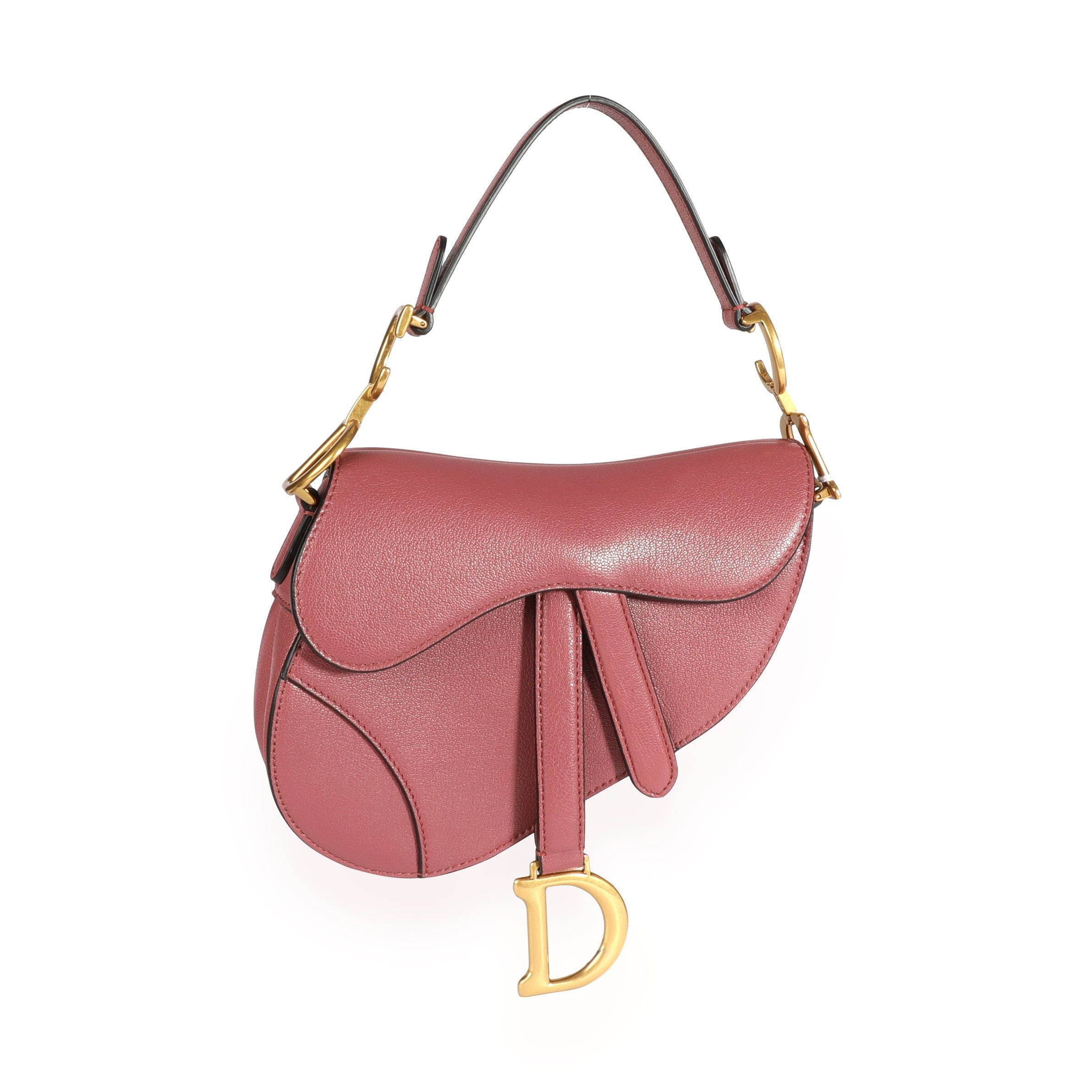 image of Dior Mallow Rose Shiny Goatskin Leather Mini Saddle Bag in Pink, Women's