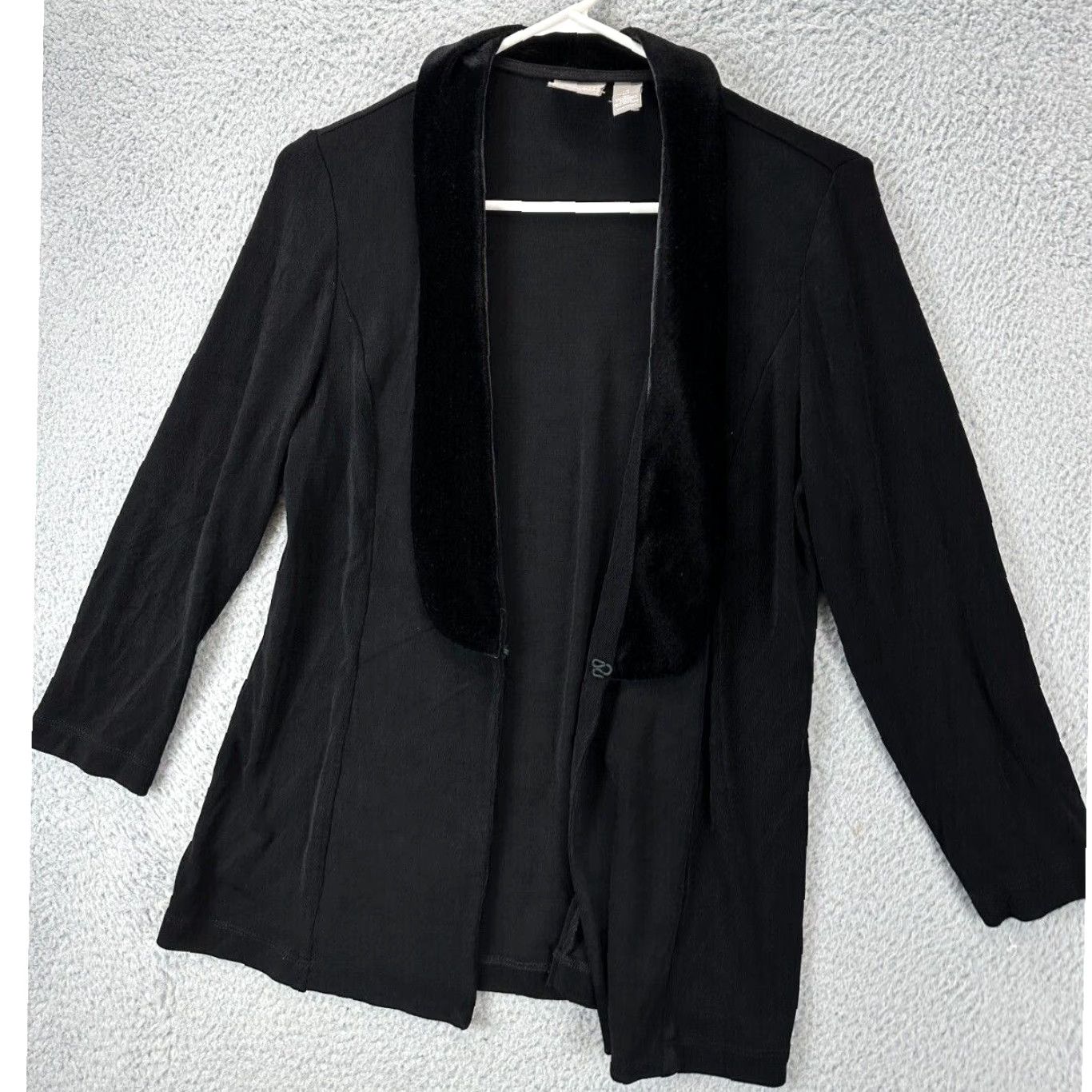 Vintage Chicos Sweater Cardigan Womens 1 Black Velour Accent Open Made In USA Travelers Size XS / US 0-2 / IT 36-38 - 3 Thumbnail