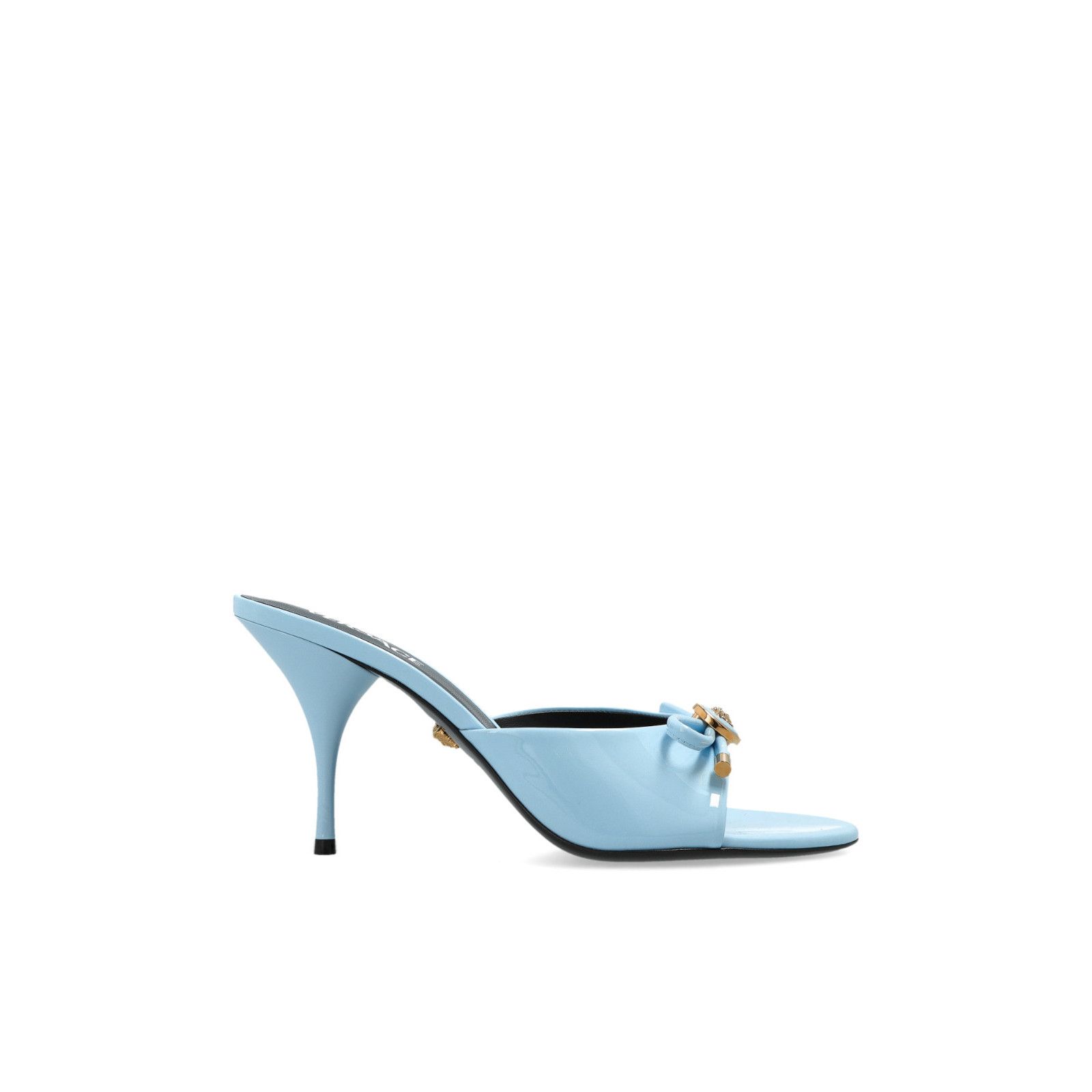 VERSACE Opera Bow Women's Light Blue Heeled Mules New And Au